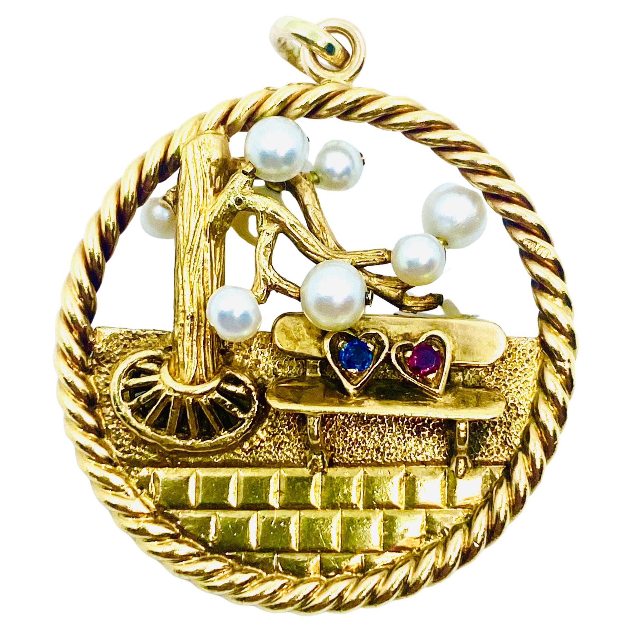 Kutchinsky 18k Gold Pendant Pearl Gemstones For Sale