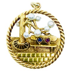 Retro Kutchinsky 18k Gold Pendant Pearl Gemstones
