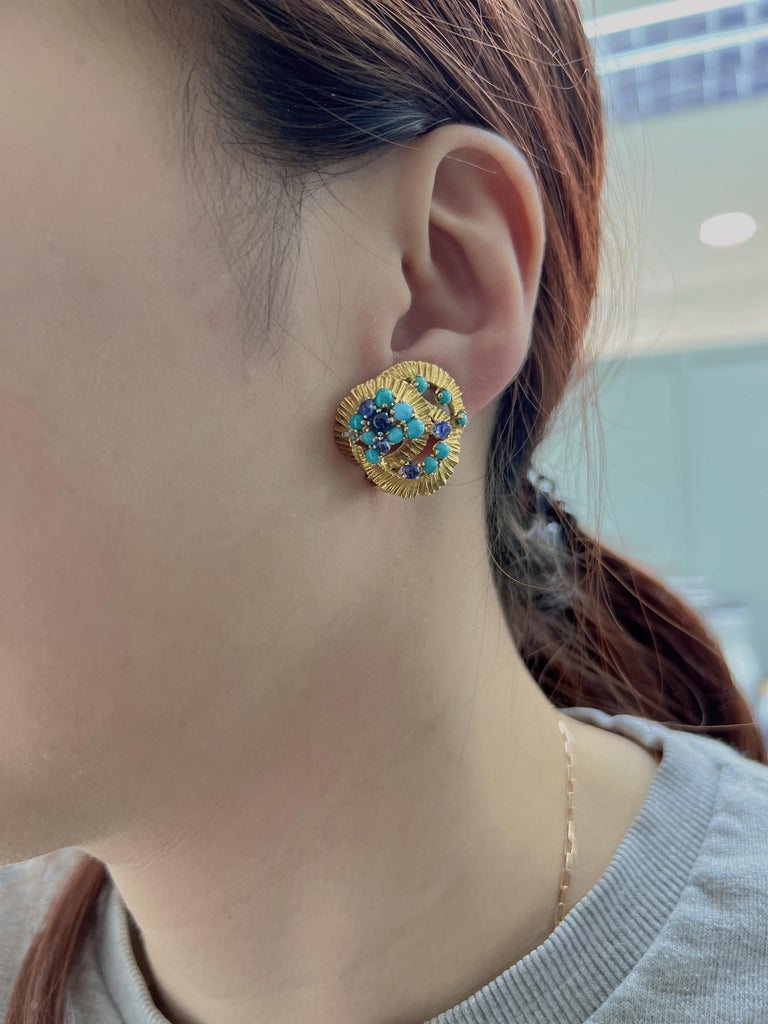 Kutchinsky, 18k Turquoise and Sapphire Brooch and Earring 1962 For Sale ...