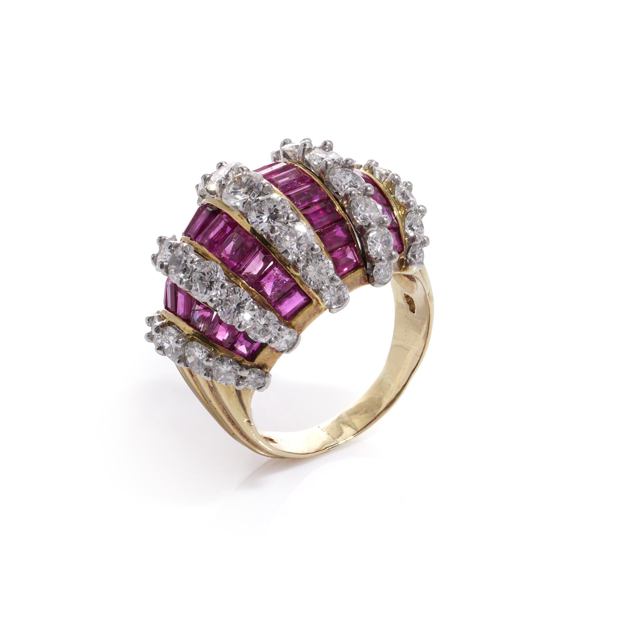 Brilliant Cut Kutchinsky 18kt. gold ladies dome ring with diamonds and rubies For Sale