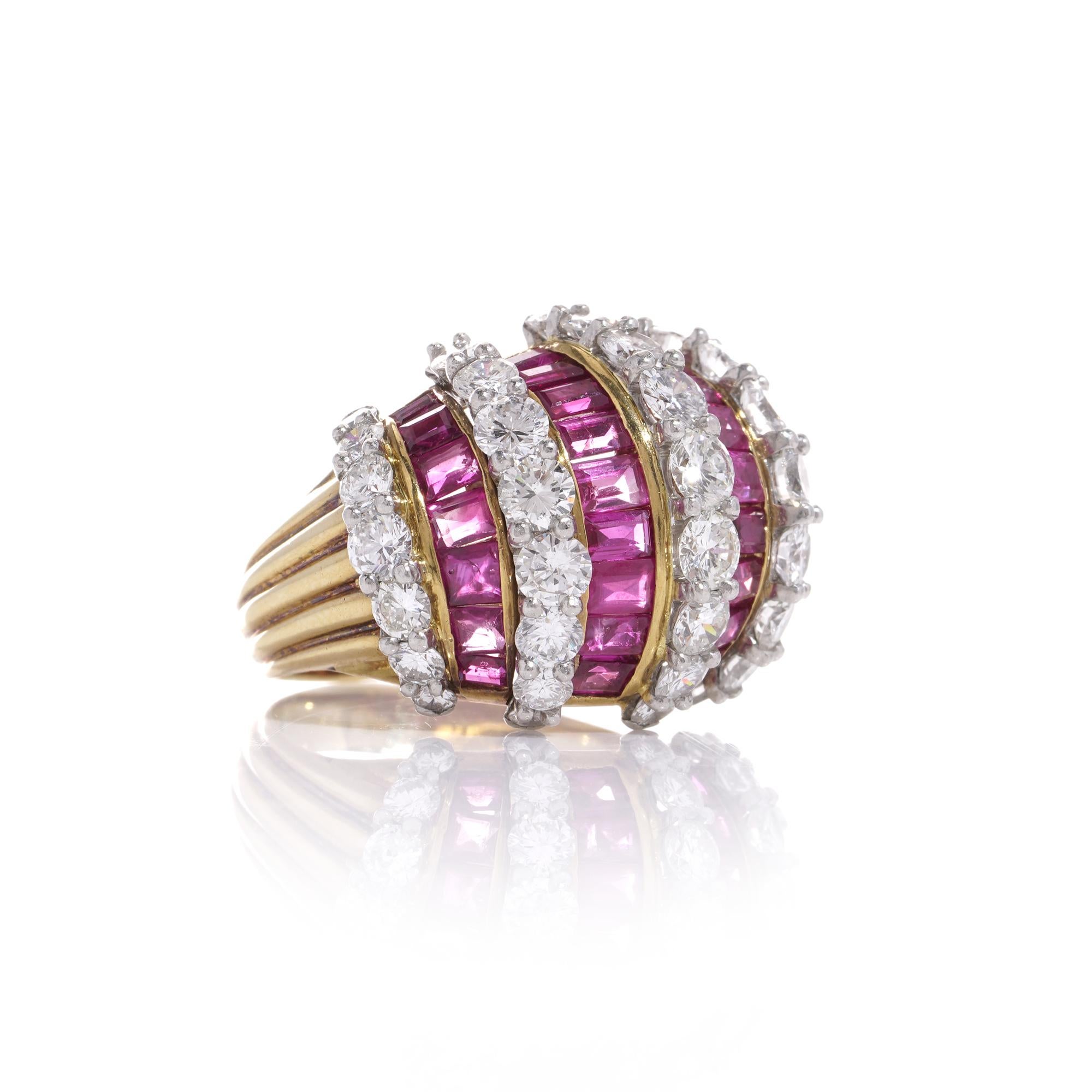 Women's Kutchinsky 18kt. gold ladies dome ring with diamonds and rubies For Sale