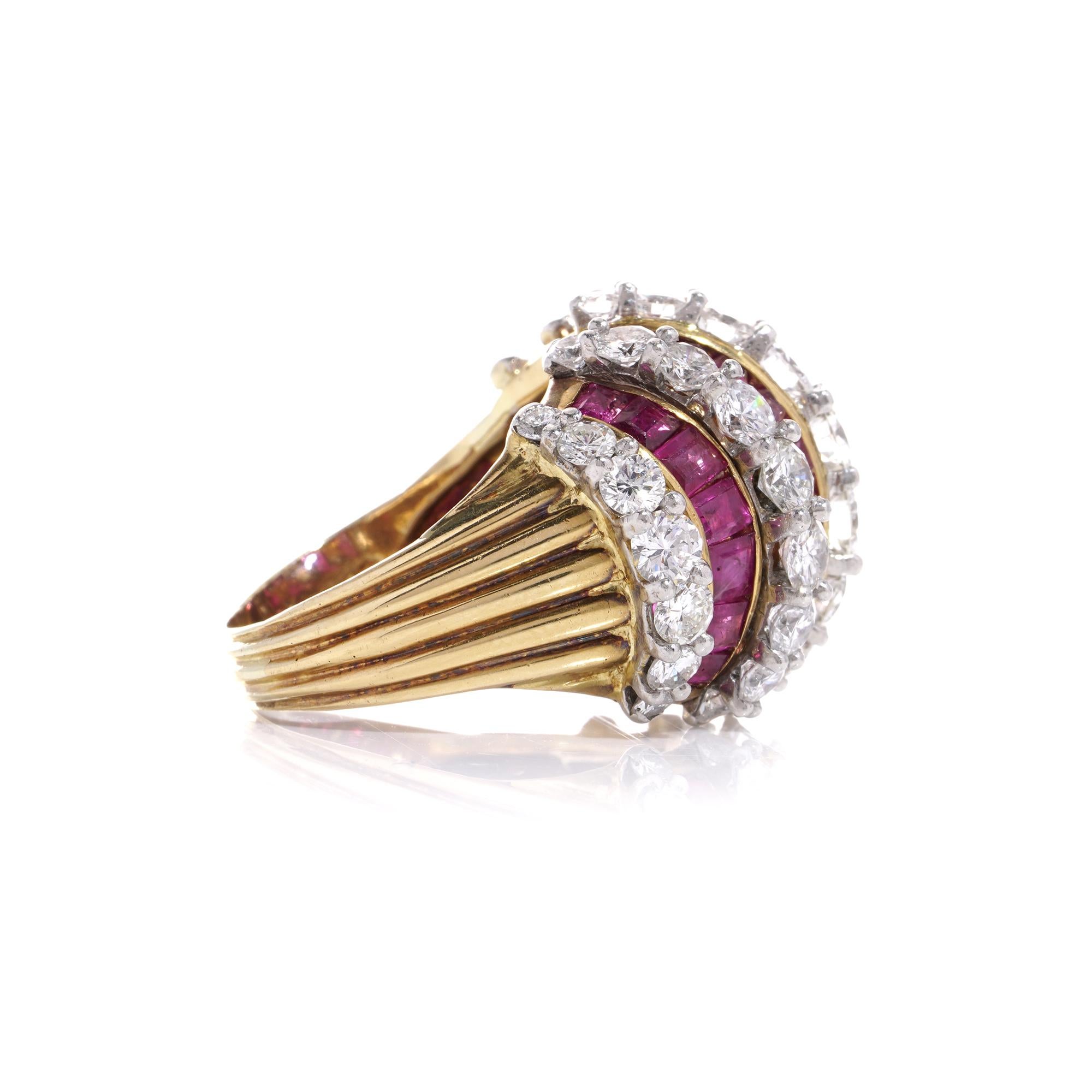 Kutchinsky 18kt. gold ladies dome ring with diamonds and rubies For Sale 1