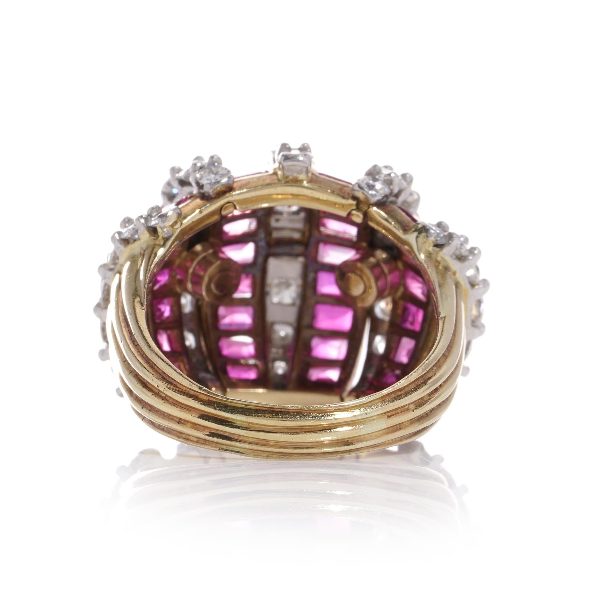 Kutchinsky 18kt. gold ladies dome ring with diamonds and rubies For Sale 2