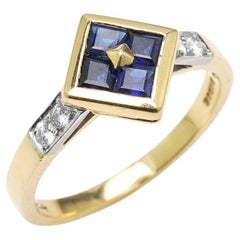 Kutchinsky 18kt Gold Ladies Ring with Blue Sapphires and Diamonds, 1979