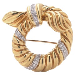 Kutchinsky 18kt Yellow Gold and Diamond Bow Brooch, Circa 1970s Kutchinsky 18kt Yellow Gold and Diamond Bow Brooch, Circa 1970s