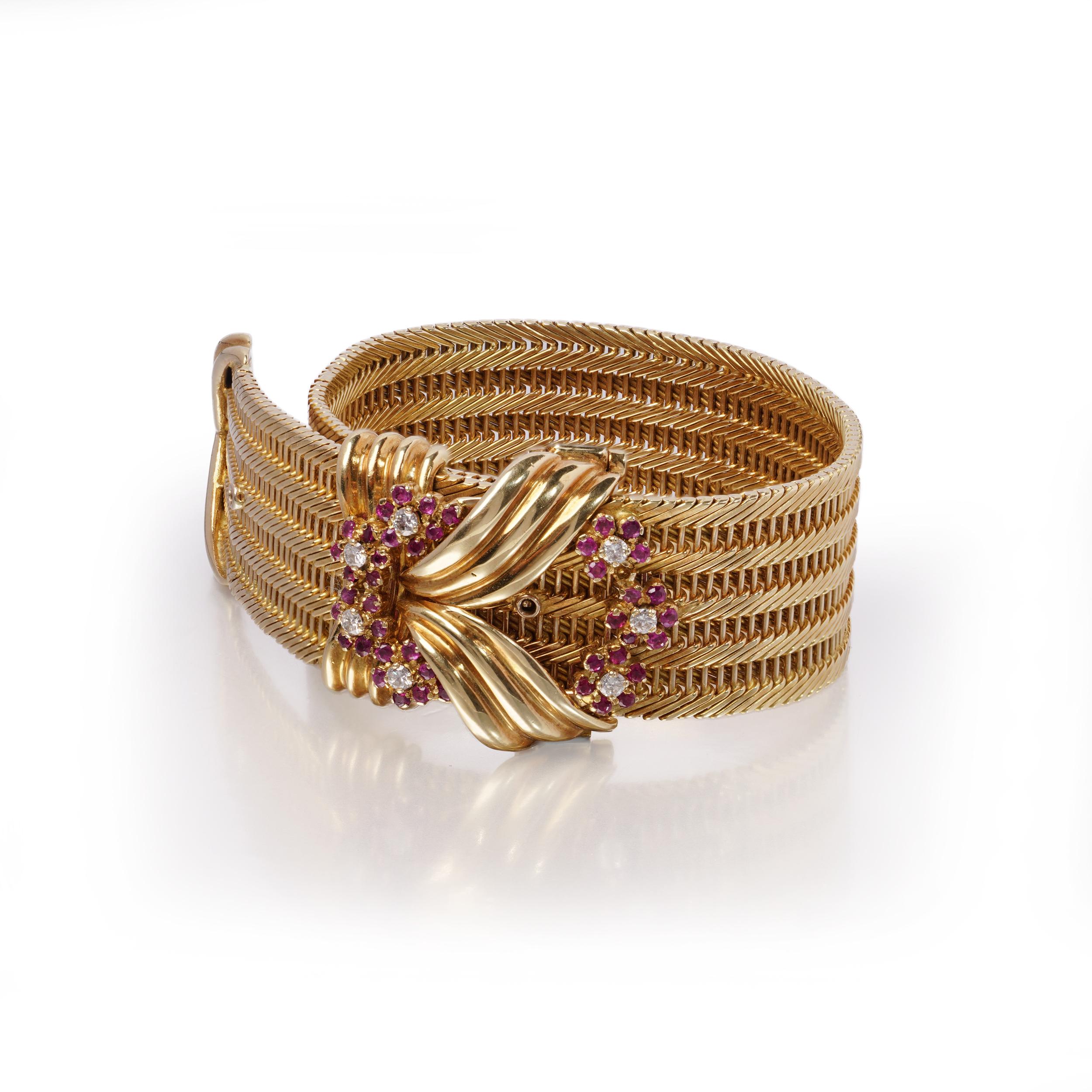 Bracciale da cintura Kutchinsky in oro giallo 18kt, rubini e diamanti, Londra, 1961 in vendita 9