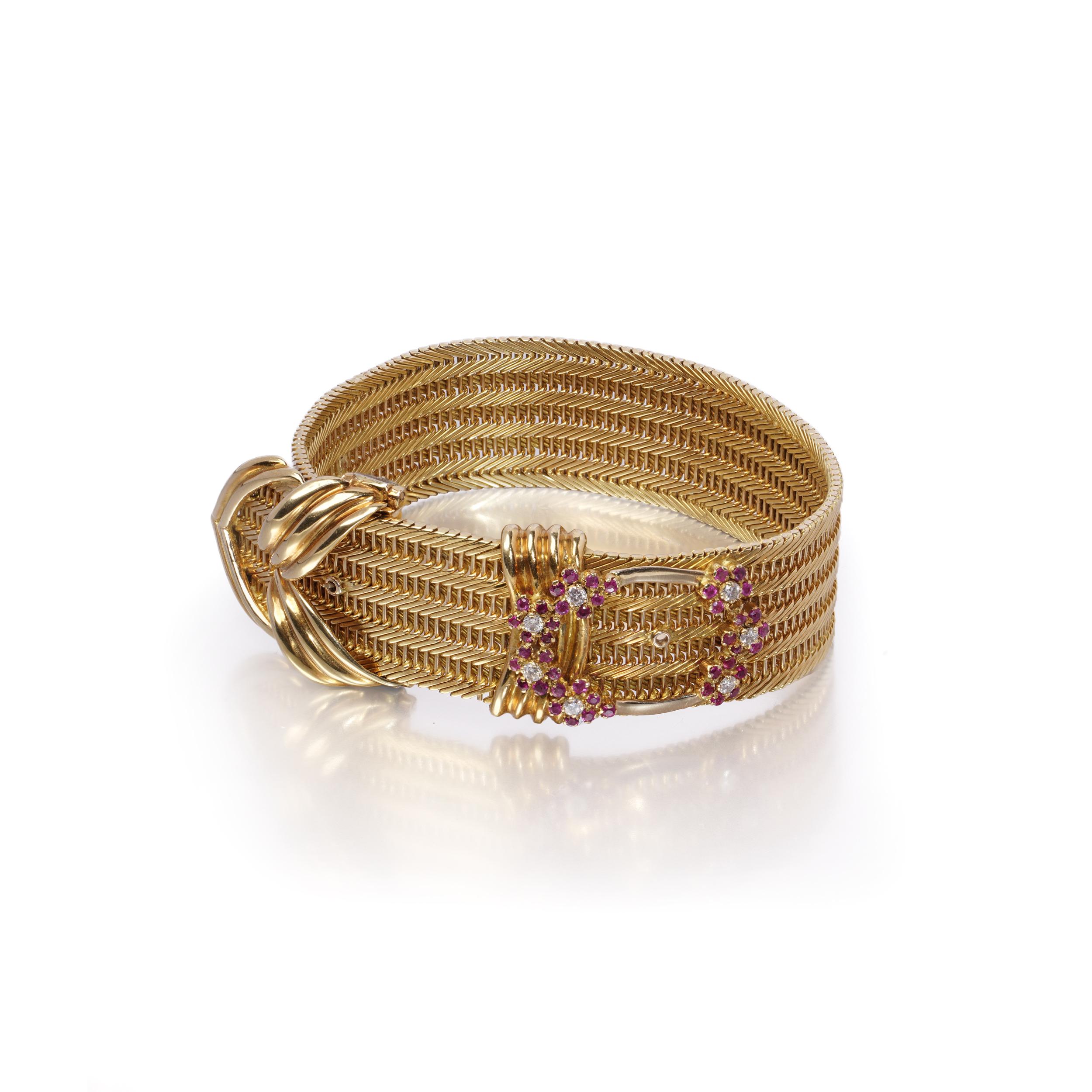 Bracciale da cintura Kutchinsky in oro giallo 18kt, rubini e diamanti, Londra, 1961 In condizioni buone in vendita a Braintree, GB