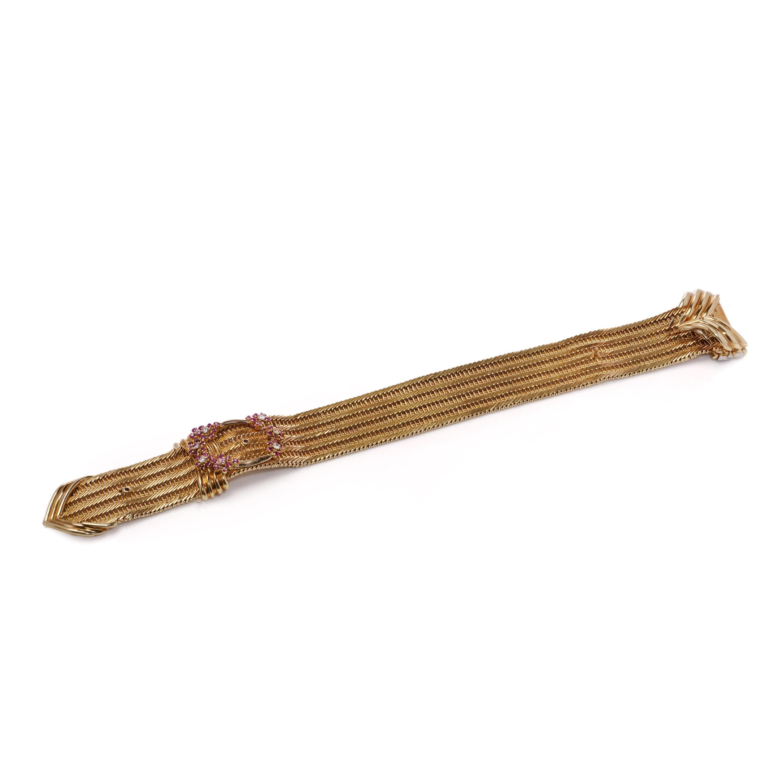 Bracciale da cintura Kutchinsky in oro giallo 18kt, rubini e diamanti, Londra, 1961 in vendita 1