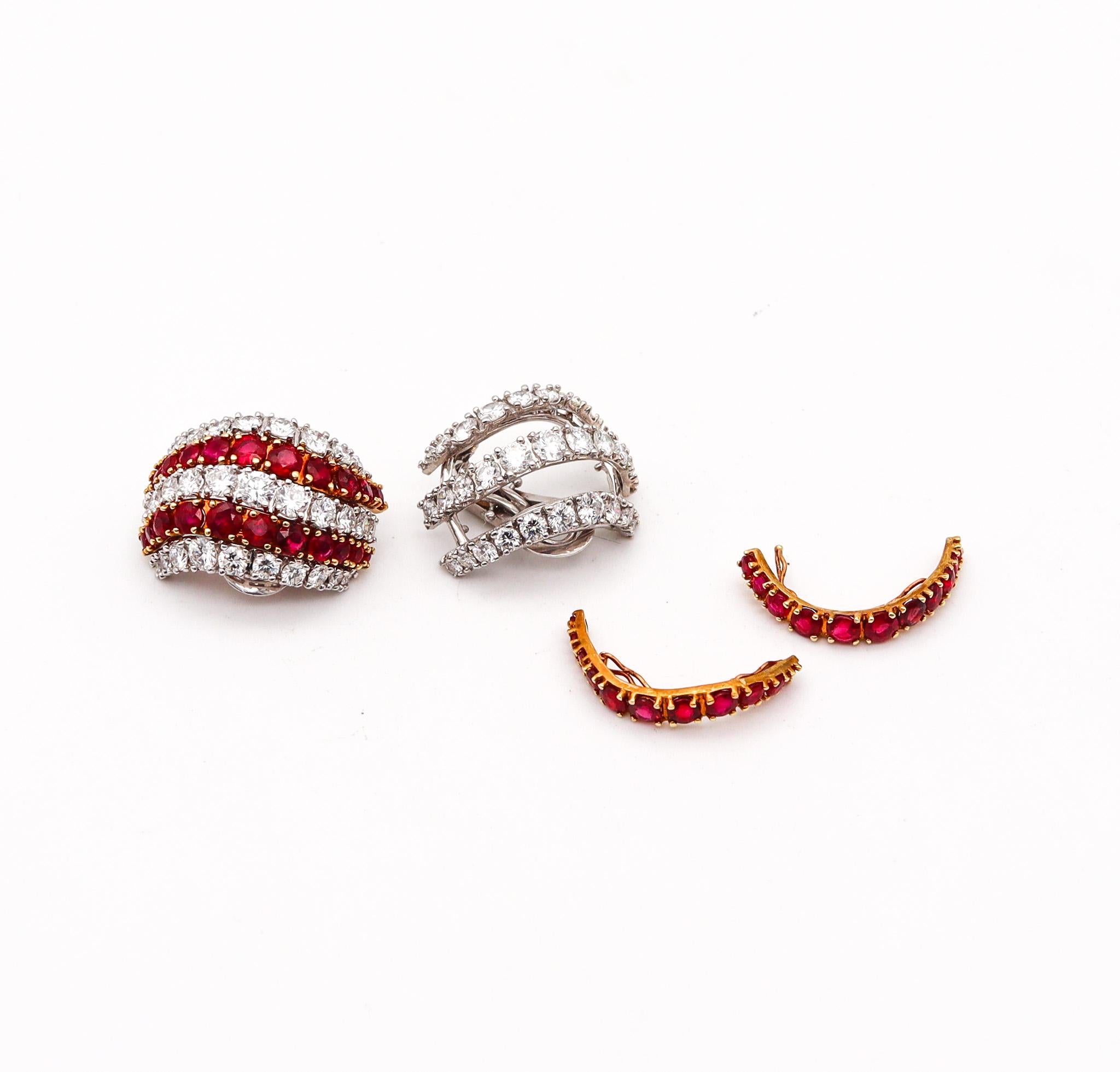 Kutchinsky 1970 Clip Earrings 18Kt Gold Platinum And 21.02 Ctw Diamonds & Rubies For Sale 1
