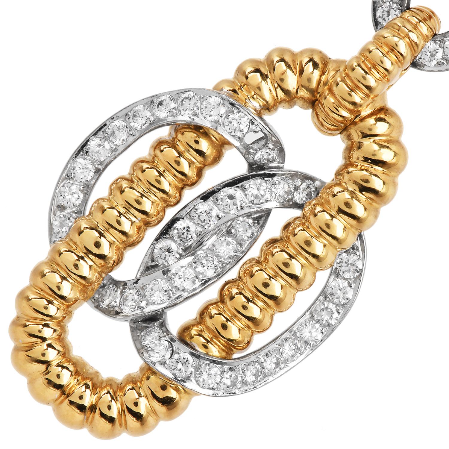 Rétro Kutchinsky 1970 London Pendentif à diamants entrelacés - Or 18K et platine en vente