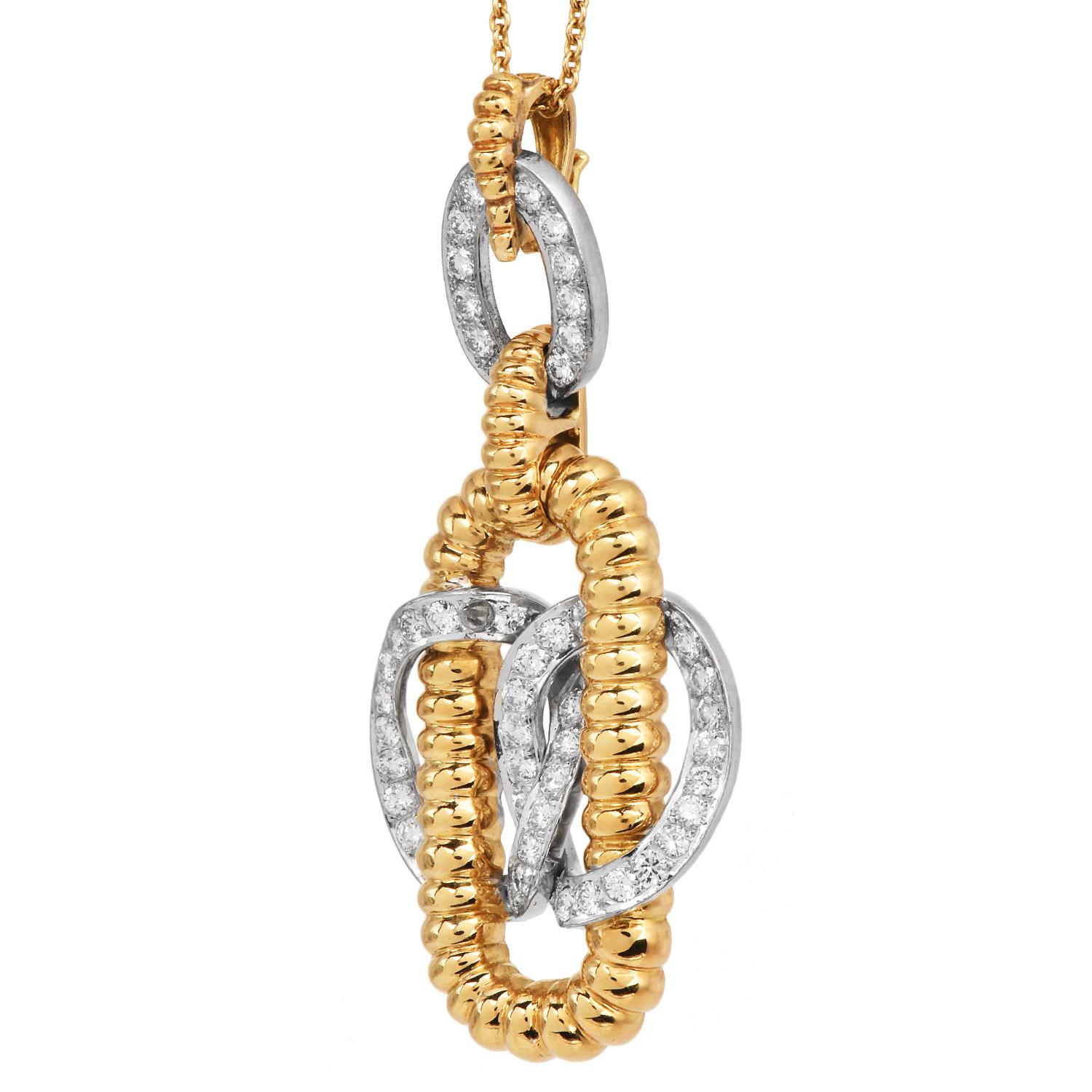 Taille ronde Kutchinsky 1970 London Pendentif à diamants entrelacés - Or 18K et platine en vente