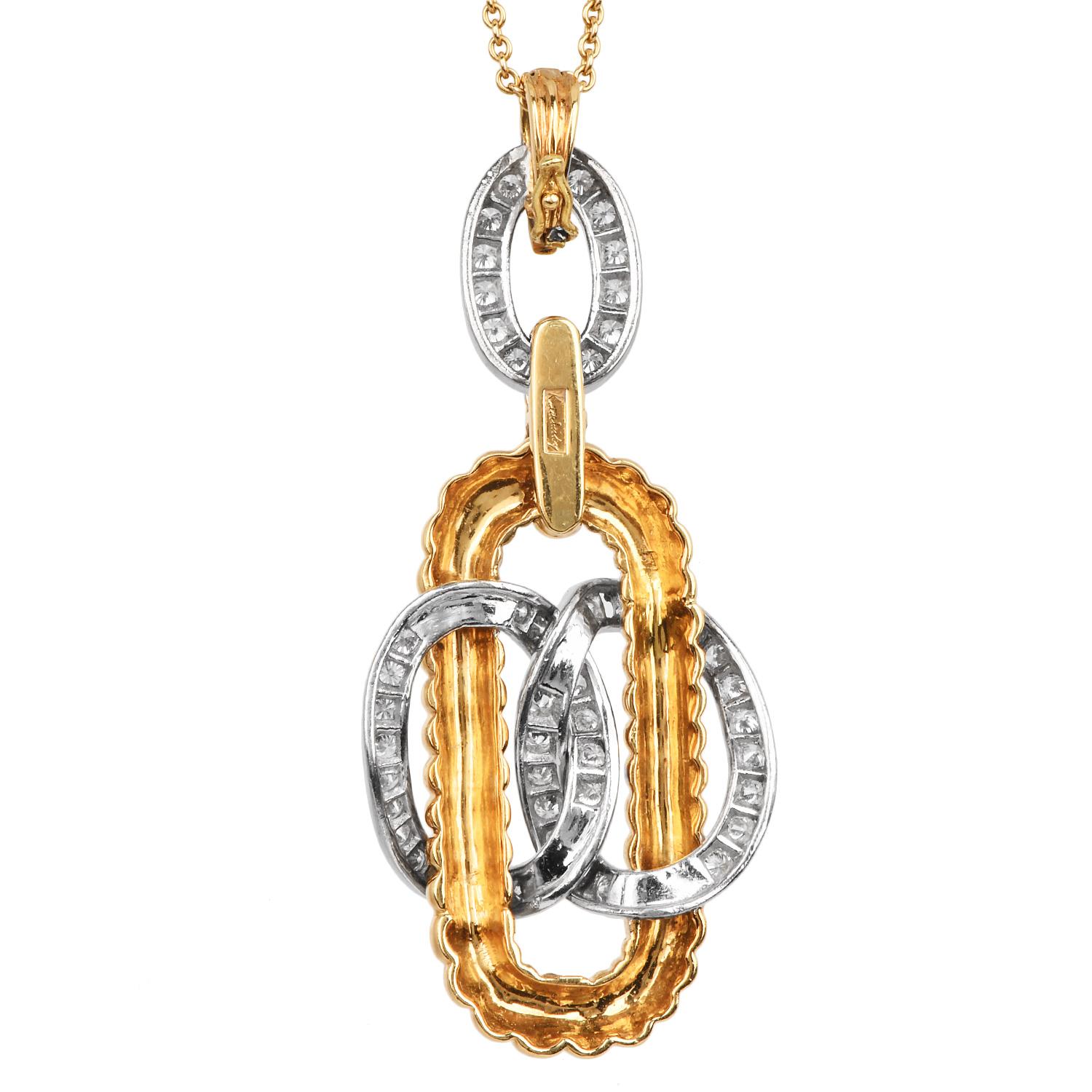 Kutchinsky 1970 London Pendentif à diamants entrelacés - Or 18K et platine Excellent état - En vente à Miami, FL