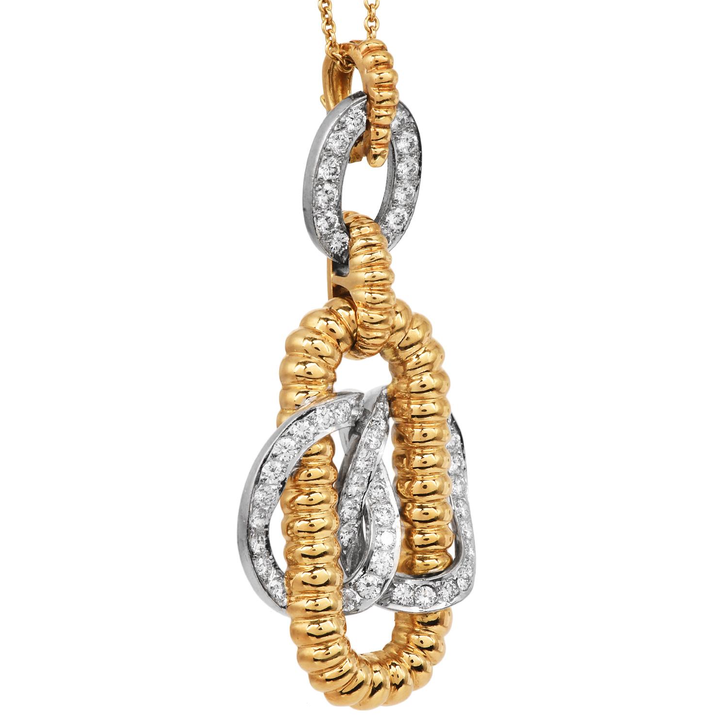Kutchinsky 1970 London Pendentif à diamants entrelacés - Or 18K et platine Unisexe en vente