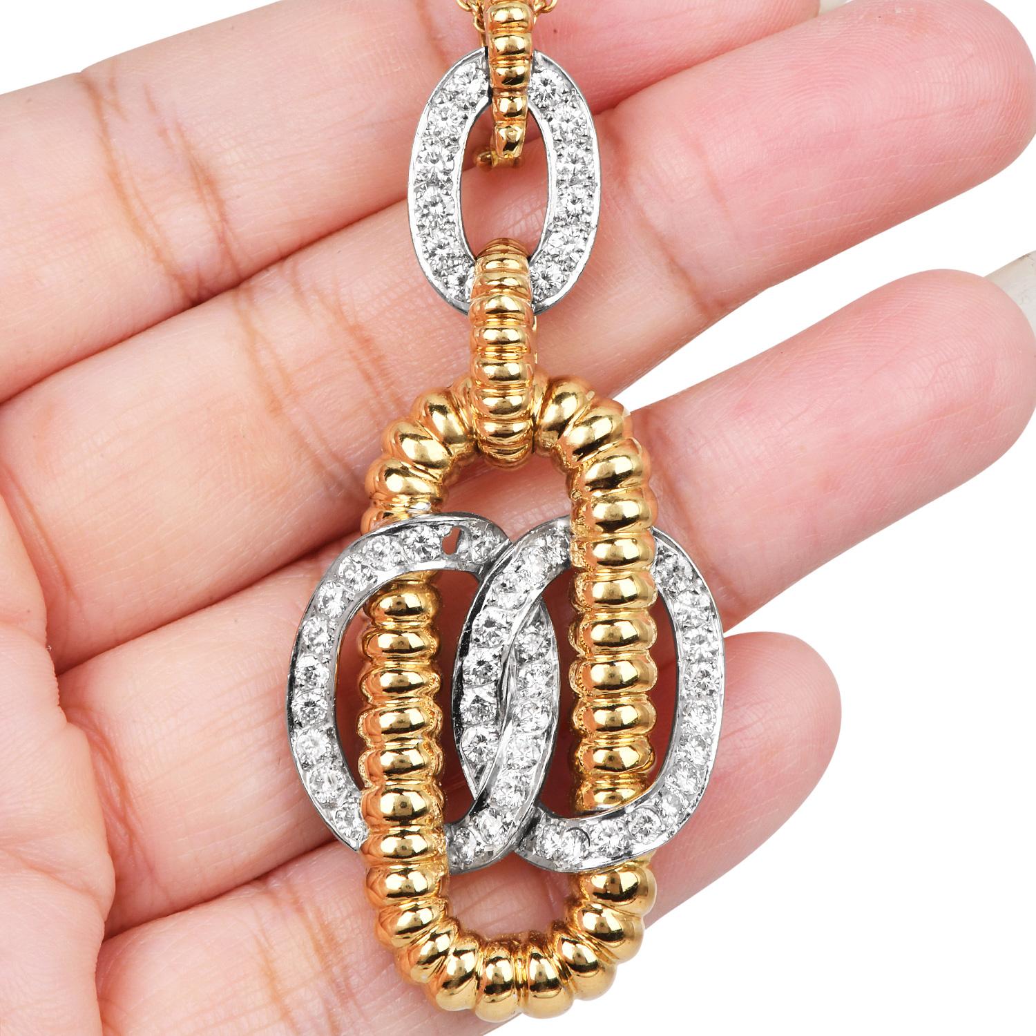 Kutchinsky 1970 London Pendentif à diamants entrelacés - Or 18K et platine en vente 1