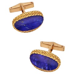 KUTCHINSKY 1970 London Paire de boutons de manchette en or jaune 18 carats avec lapis-lazuli