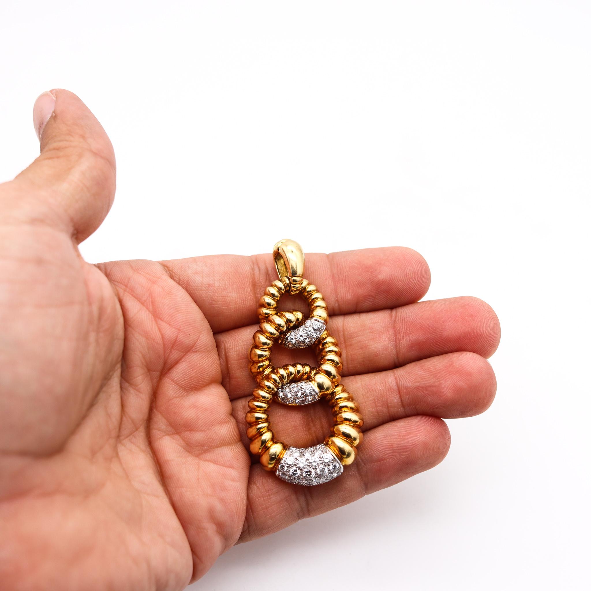 Women's Kutchinsky 1970 London Pendant in 18Kt Gold and Platinum with 5.17 Ctw Diamonds For Sale
