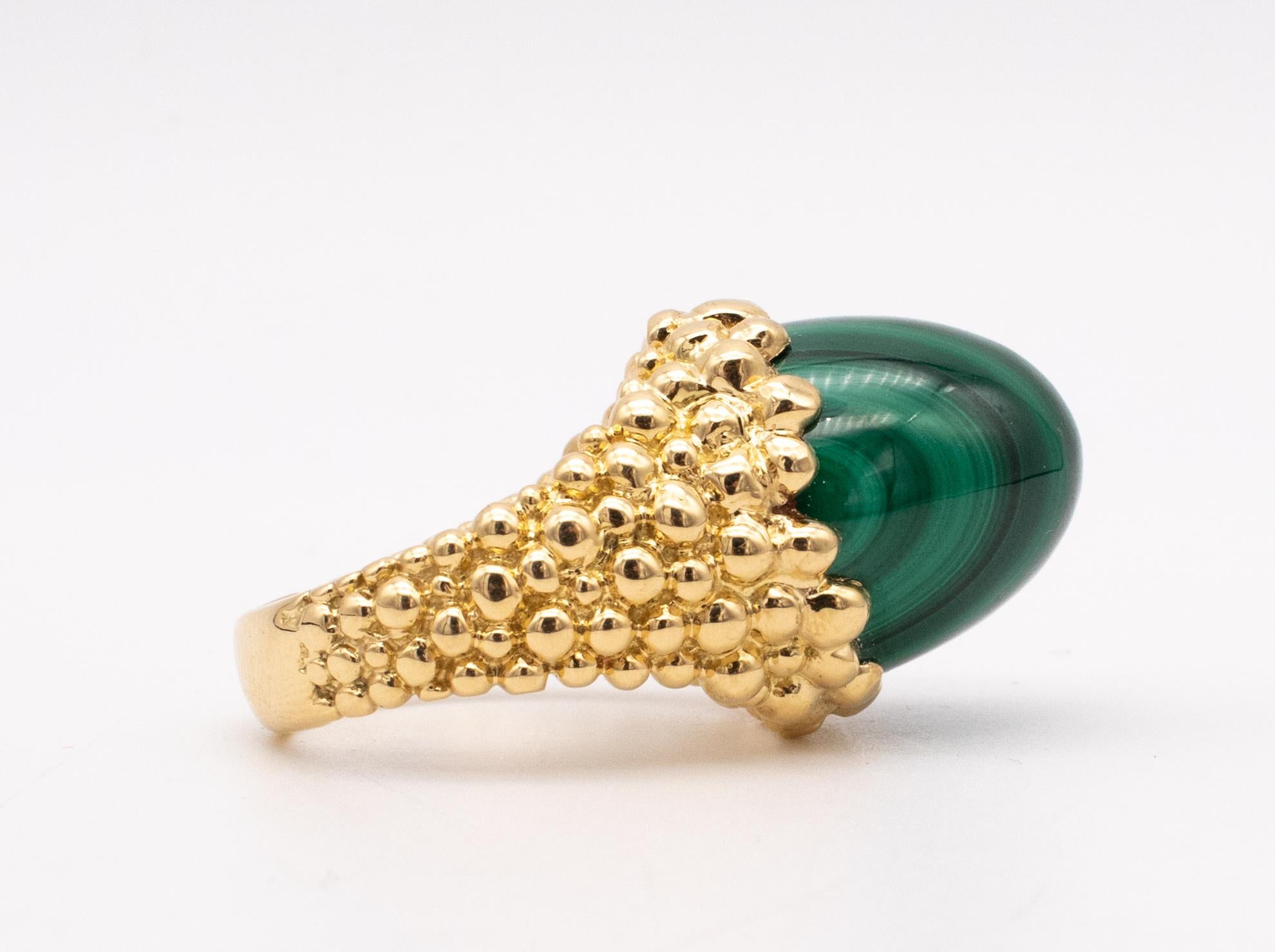 Kutchinsky 1972 London 18kt Yellow Gold Retro Cocktail Ring with Malachite For Sale 3