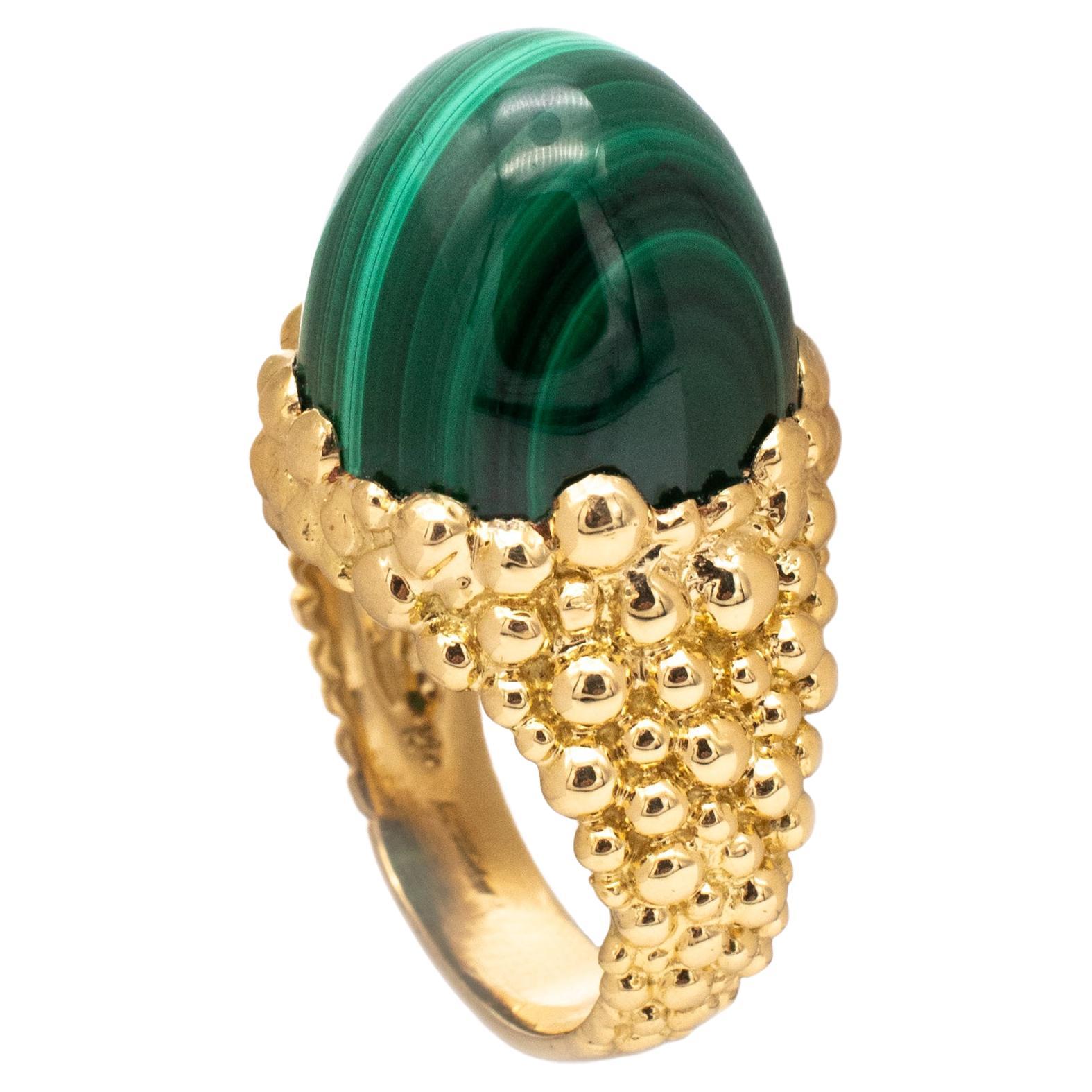 Kutchinsky 1972 London 18kt Yellow Gold Retro Cocktail Ring with Malachite For Sale