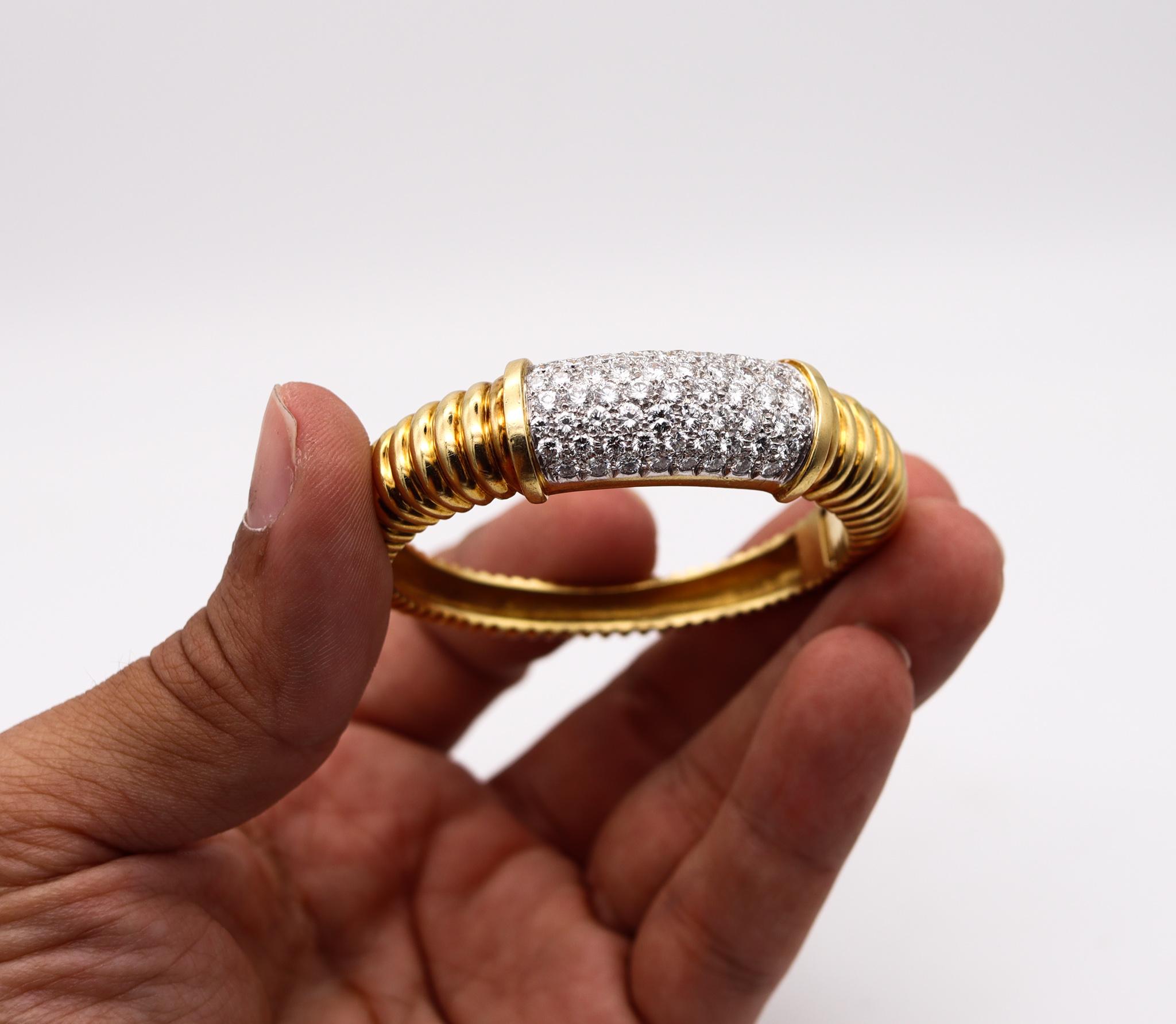 Kutchinsky 1972 London Bangle Cuff 18Kt Gold and Platinum with 7.56 Ctw Diamonds 4