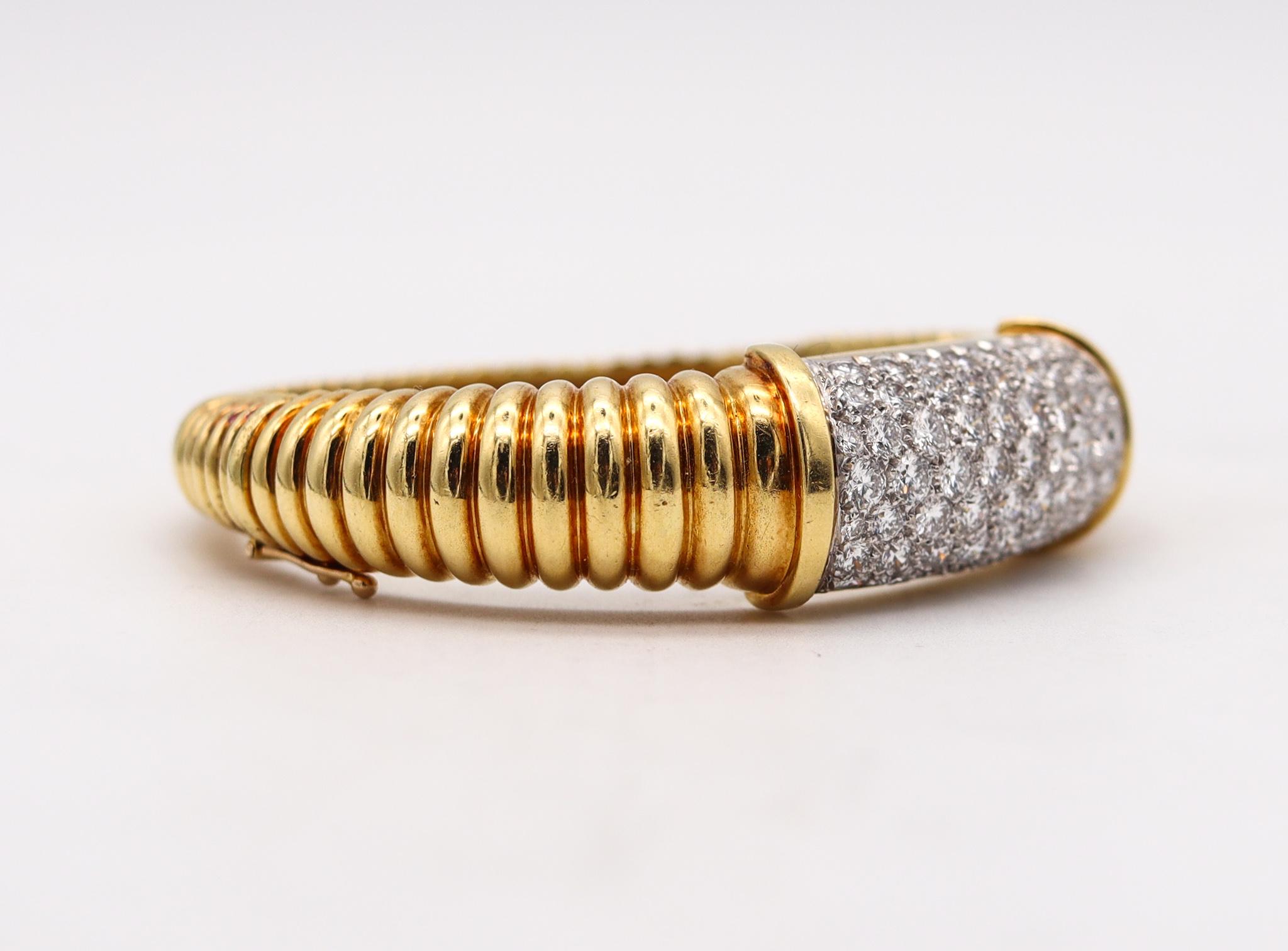 Women's Kutchinsky 1972 London Bangle Cuff 18Kt Gold and Platinum with 7.56 Ctw Diamonds