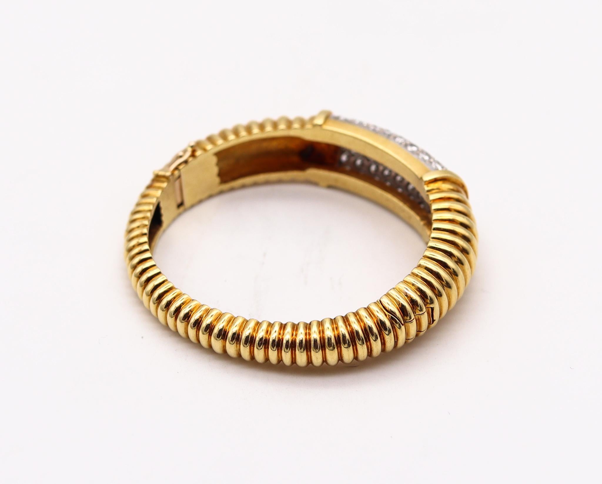 Kutchinsky 1972 London Bangle Cuff 18Kt Gold and Platinum with 7.56 Ctw Diamonds 1