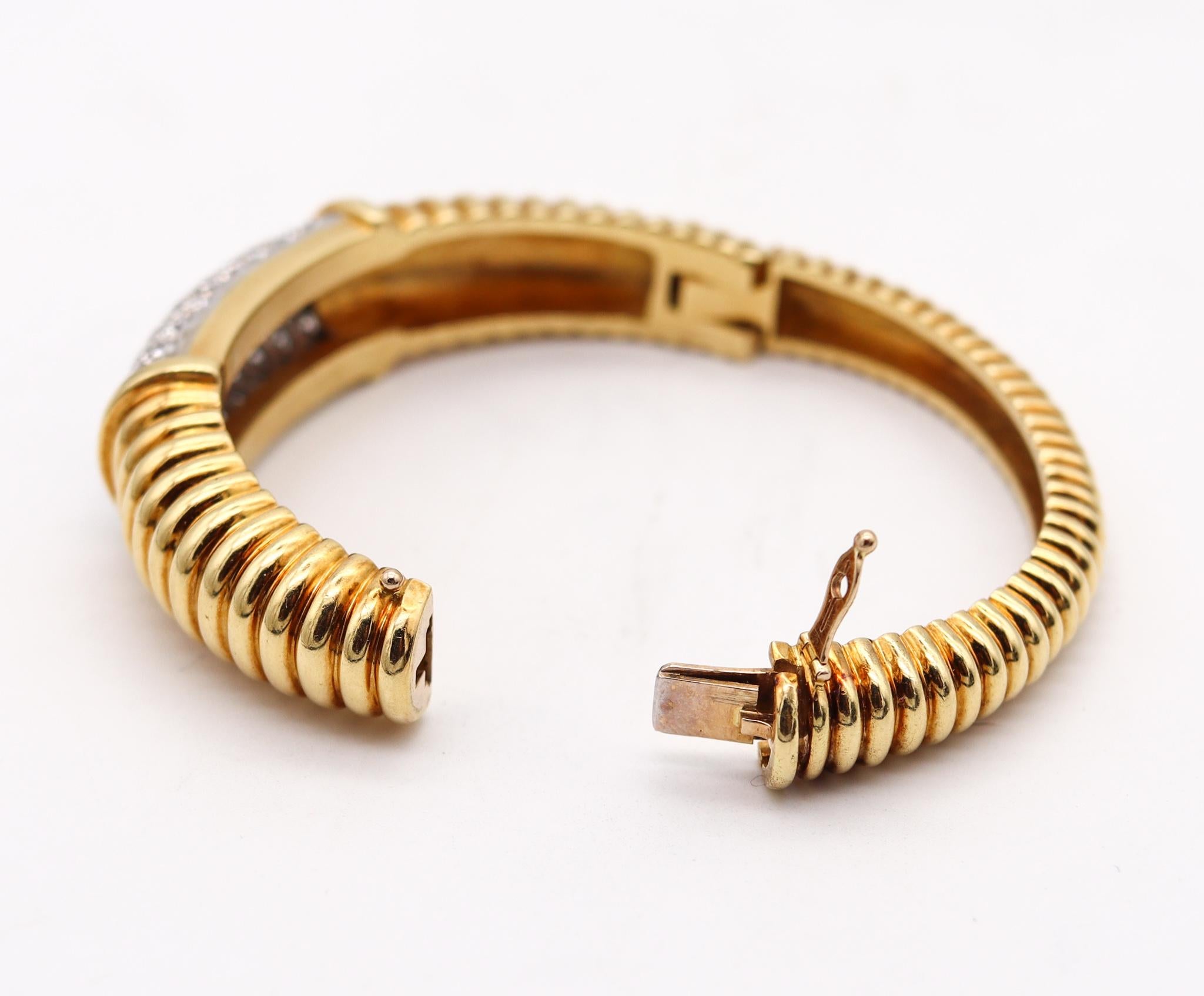 Kutchinsky 1972 London Bangle Cuff 18Kt Gold and Platinum with 7.56 Ctw Diamonds 3