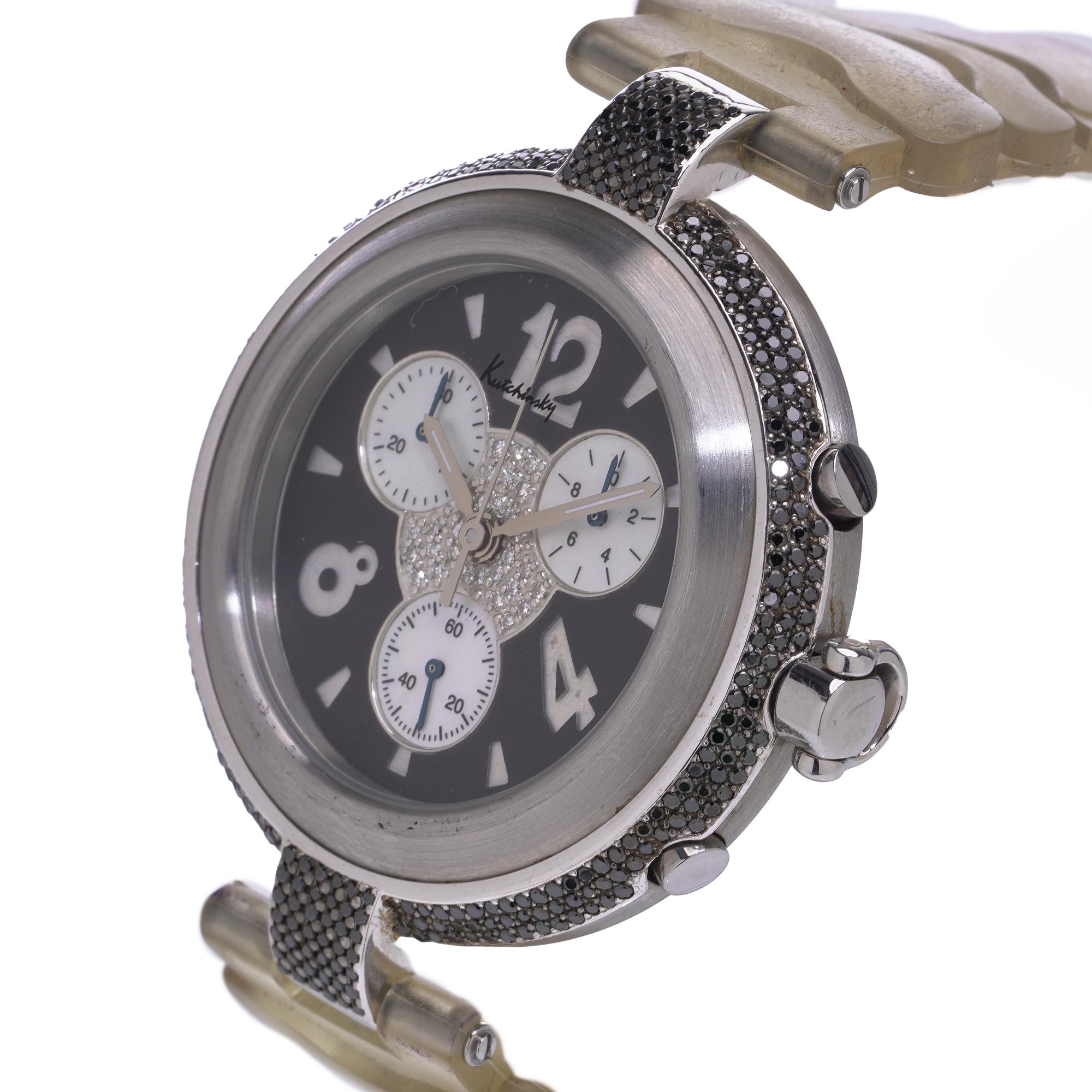 Montre chronographe Kutchinsky à diamants noirs Bon état - En vente à Braintree, GB