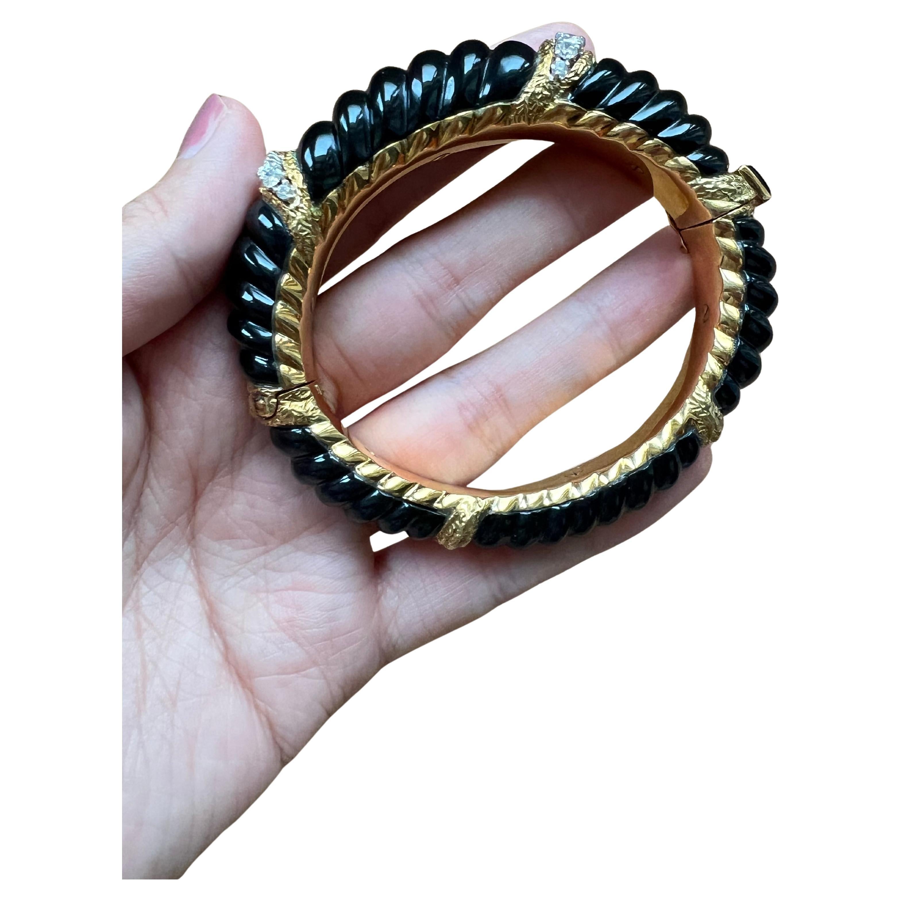 Kutchinsky Black Onyx and Diamond Gold Bracelet, 1960s For Sale