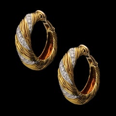 Kutchinsky Bold Pair of Vintage 18ct Gold and Diamond Hoop Clip Earrings, 1975