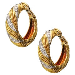 Kutchinsky Bold Pair of Vintage 18ct Gold and Diamond Hoop Clip Earrings, 1975