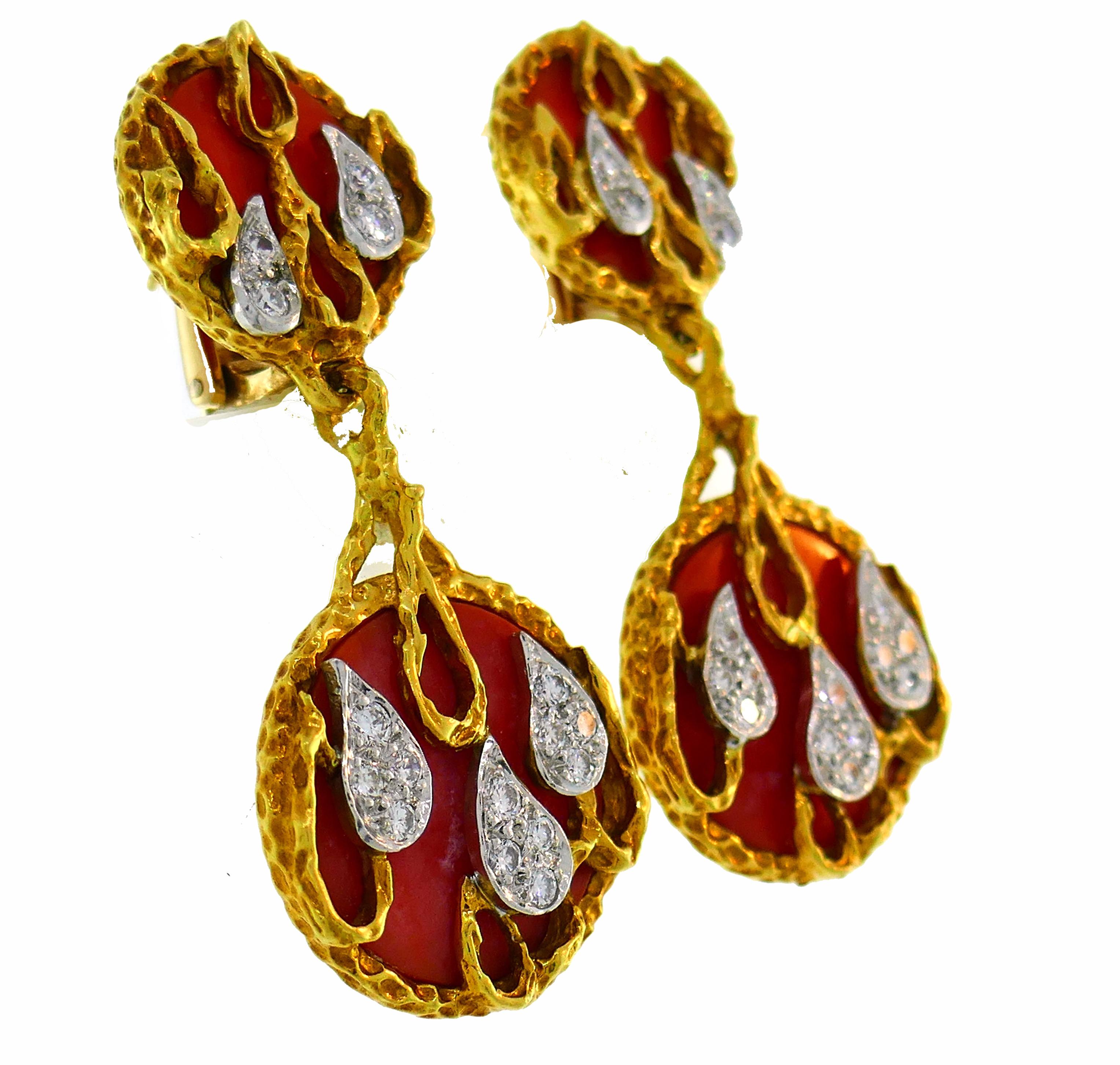 Women's Kutchinsky Coral Diamond Gold Earrings