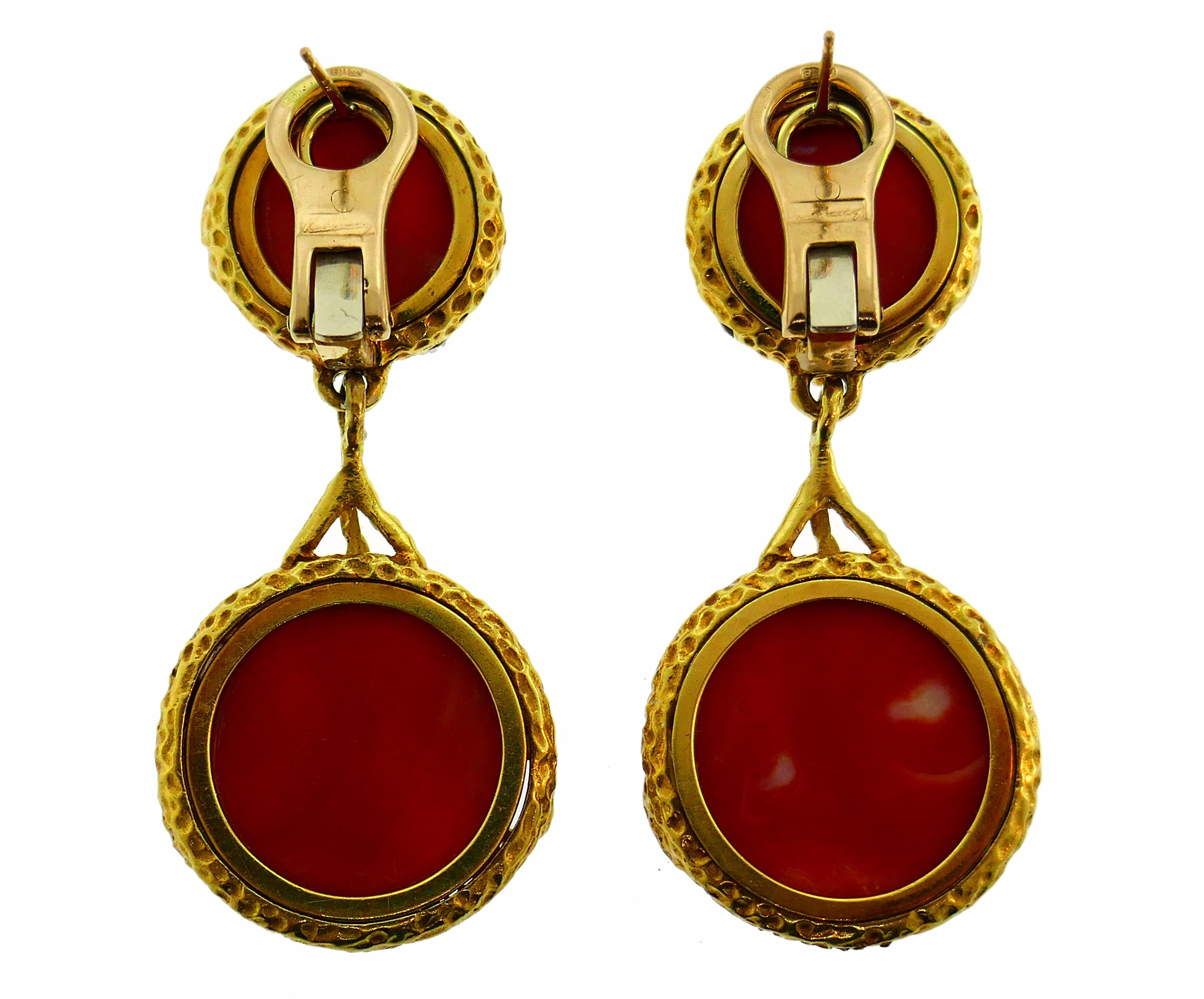 Kutchinsky Coral Diamond Gold Earrings 1