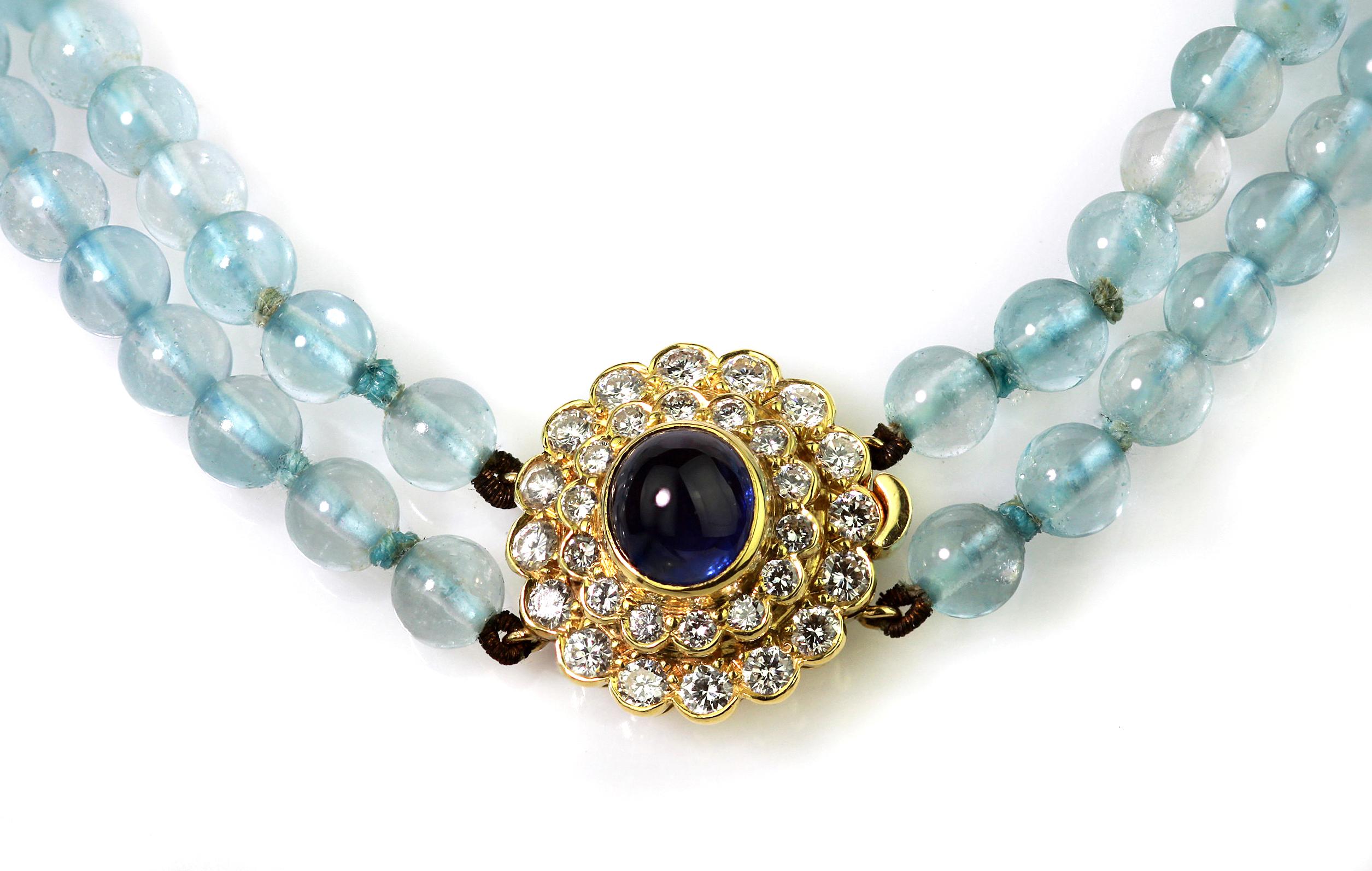 Kutchinsky Double Strand Aquamarine Bead Necklace with Diamonds, Ruby, Sapphire 2