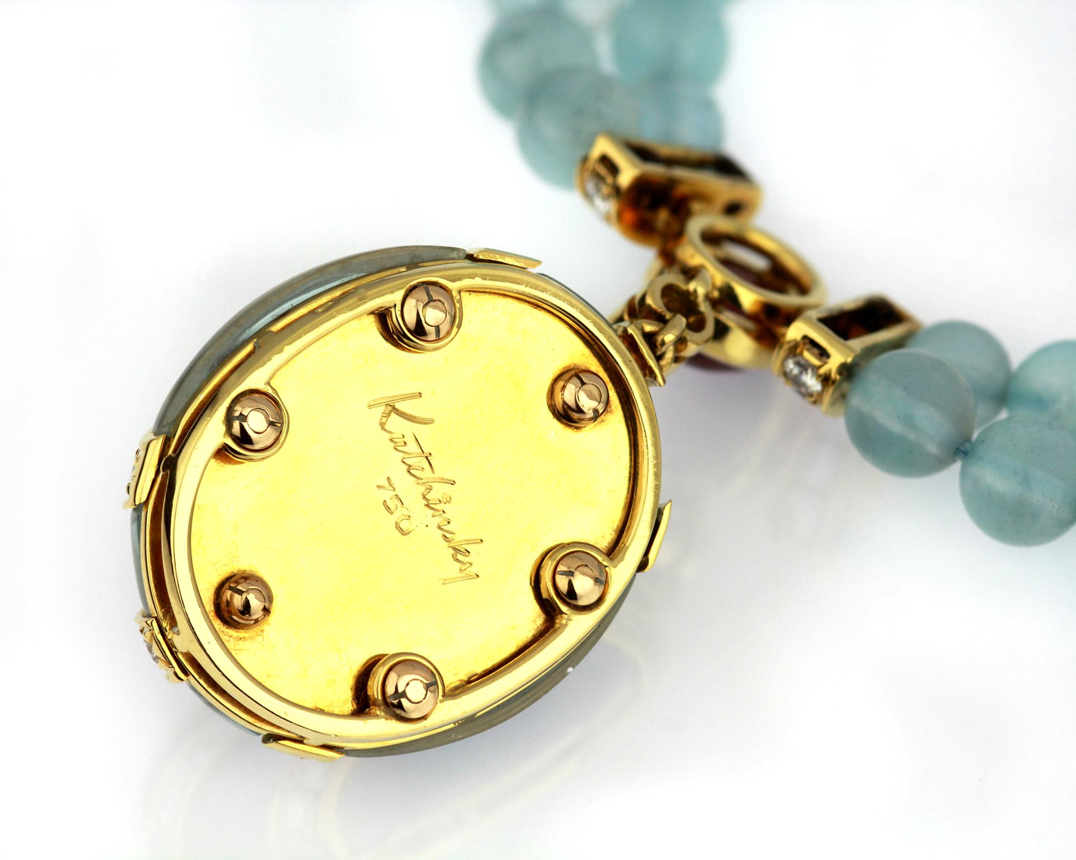 Kutchinsky Double Strand Aquamarine Bead Necklace with Diamonds, Ruby, Sapphire 3