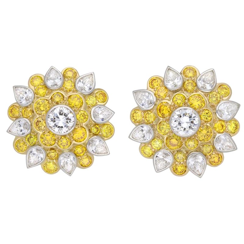 Pendientes de racimo de diamantes de color fantasía Kutchinsky, inglés, 1972 en venta