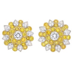 Kutchinsky, boucles d'oreilles en grappe de diamants de couleur fantaisie, anglaises, 1972