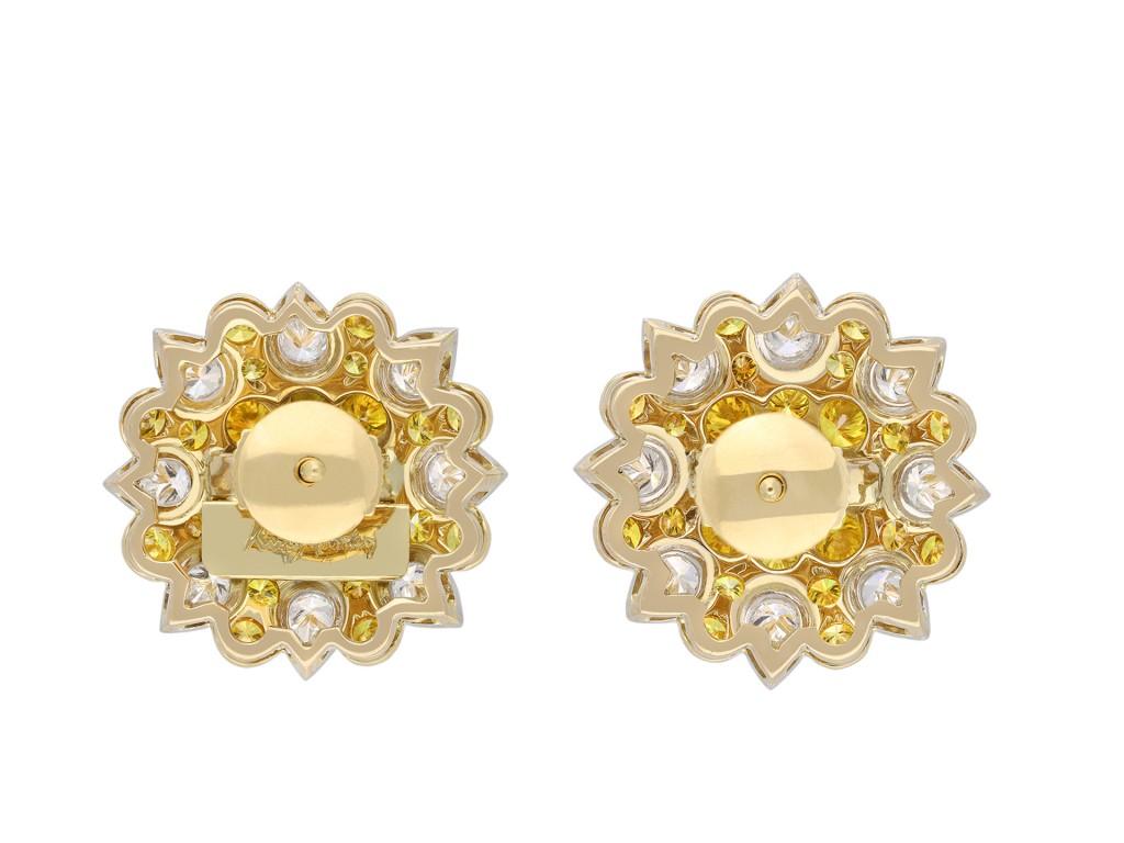 Round Cut Kutchinsky Fancy Color Diamond Cluster Earrings, English, 1972 For Sale