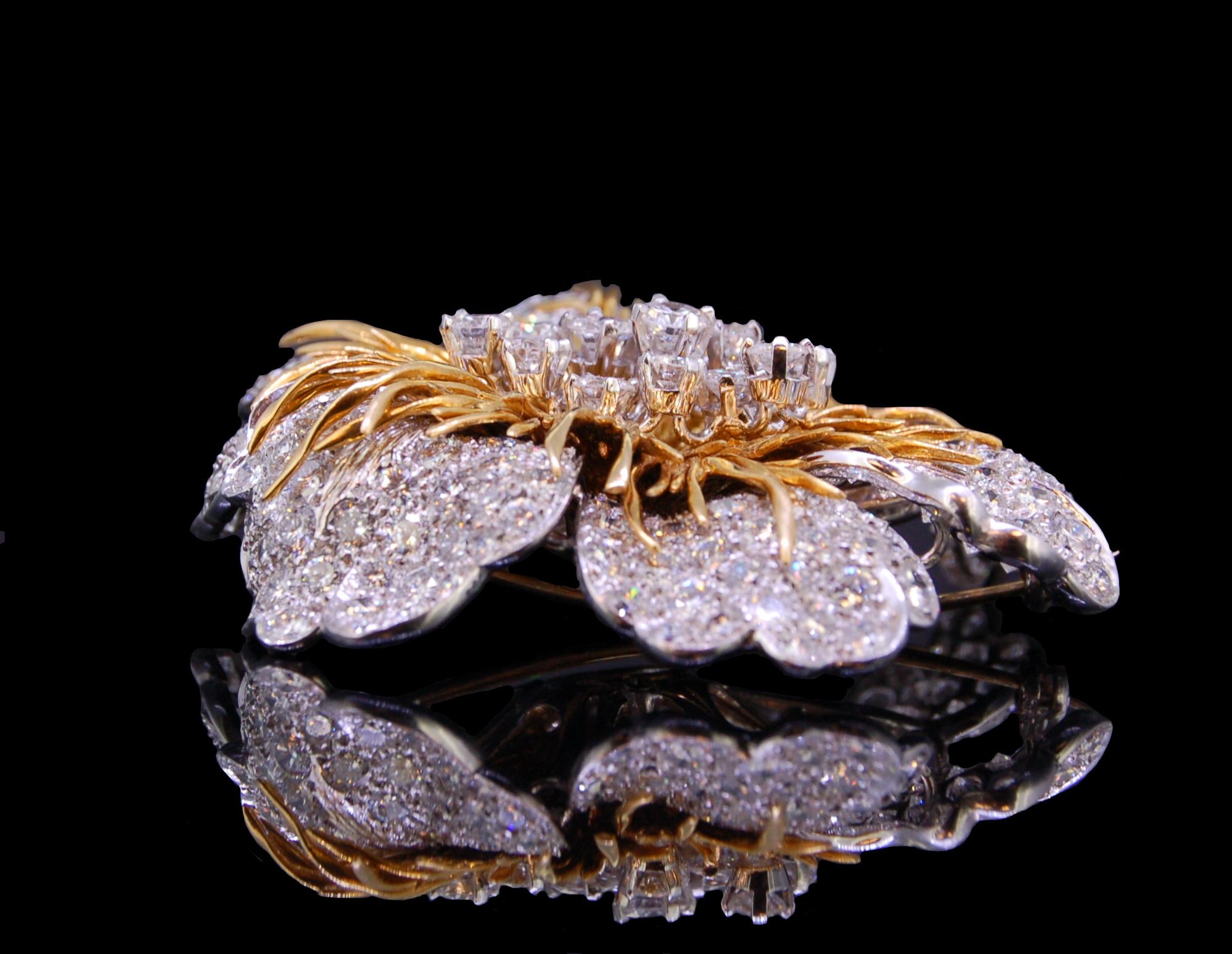 Brilliant Cut Kutchinsky Flower Head Brooch 34 Carat For Sale