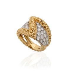 Anello Kutchinsky forgiato a mano in oro giallo 18 carati e 2,80 carati di diamanti, circa anni '70