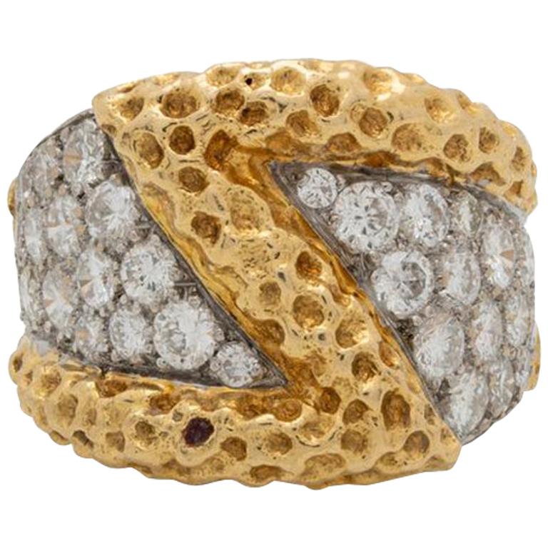 Kutchinsky Hand Forged 18K Yellow Gold and 2.80 Carat, Diamond Ring, circa 1970s For Sale