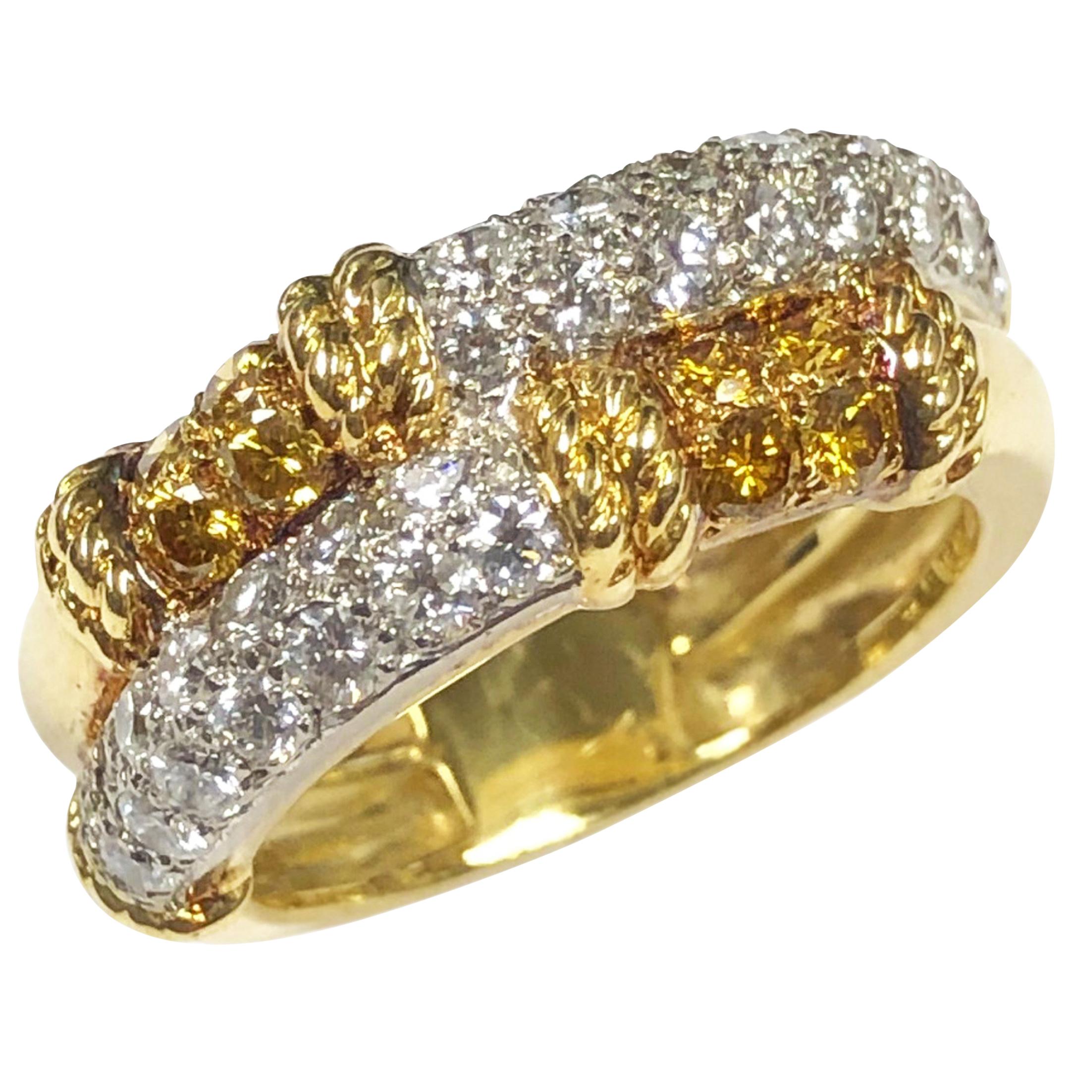 Kutchinsky London Yellow Gold White and Fancy Color Diamond Ring
