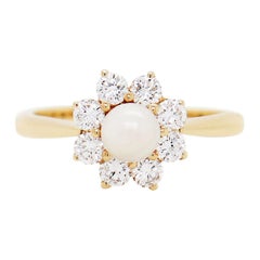 Kutchinsky Pearl and Diamond 18 Carat Yellow Gold Cluster Flower Ring, 1983