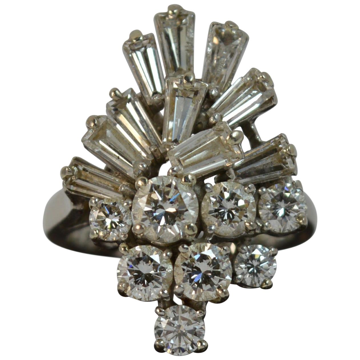 Kutchinsky Platinum and VS 3.5 Carat Diamond Cluster Cocktail Ring