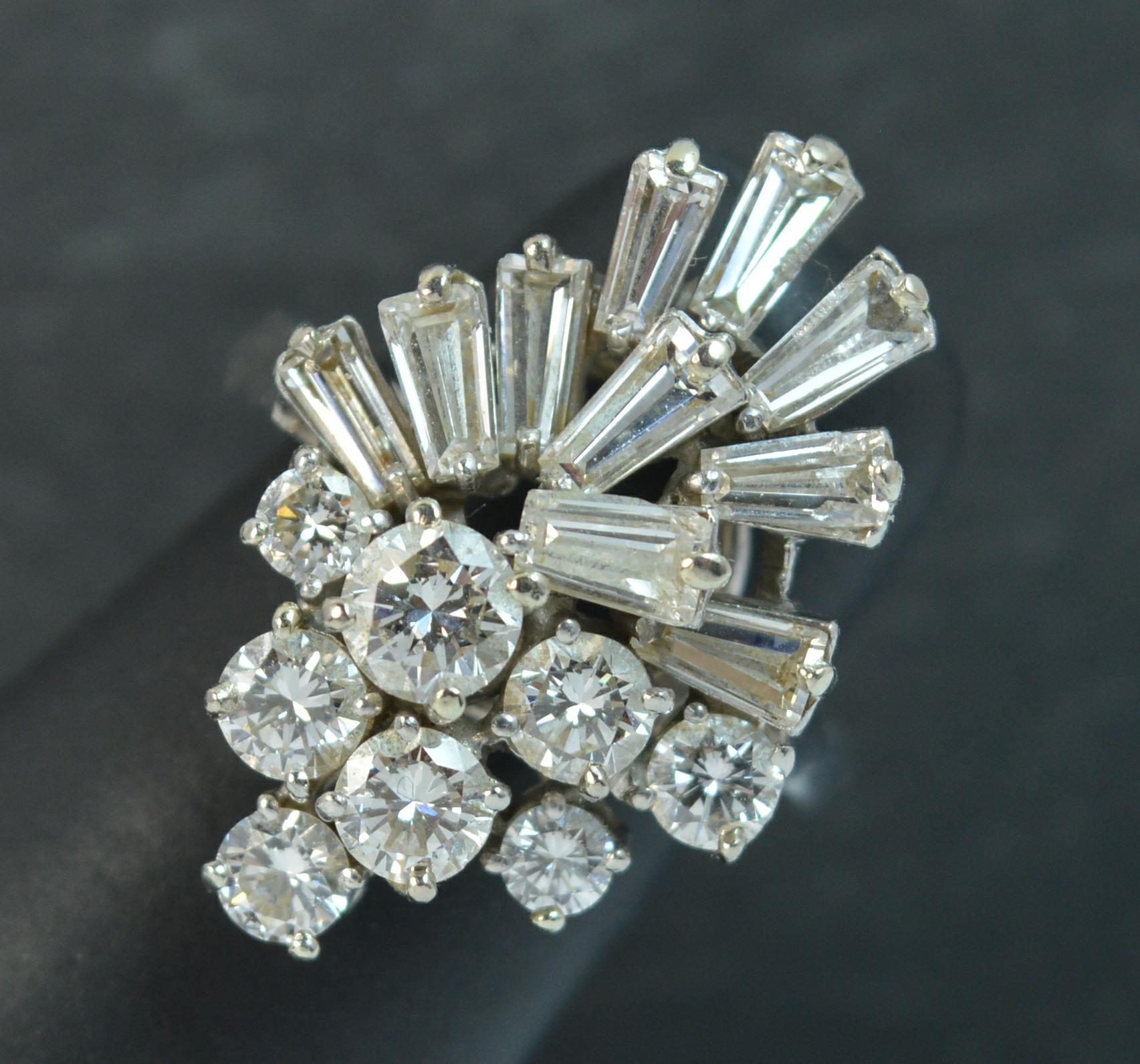 Kutchinsky Platinum and VS 3.5 Carat Diamond Cluster Cocktail Ring 8