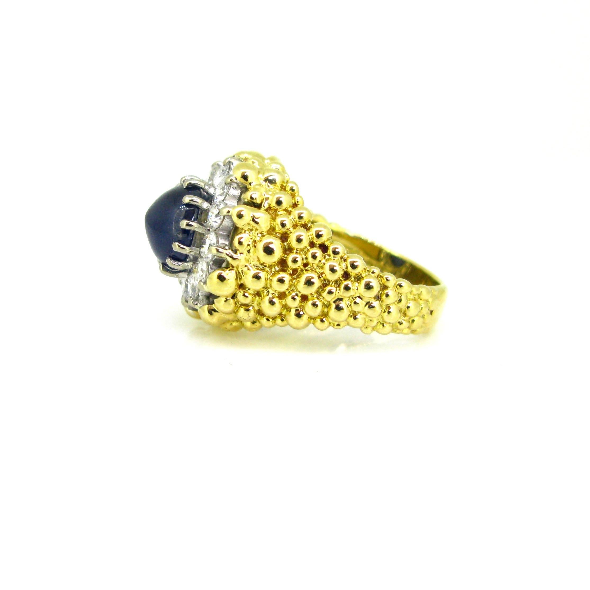 Kutchinsky Sapphire Diamond Cluster Yellow Gold 1970s Ring In Good Condition In London, GB