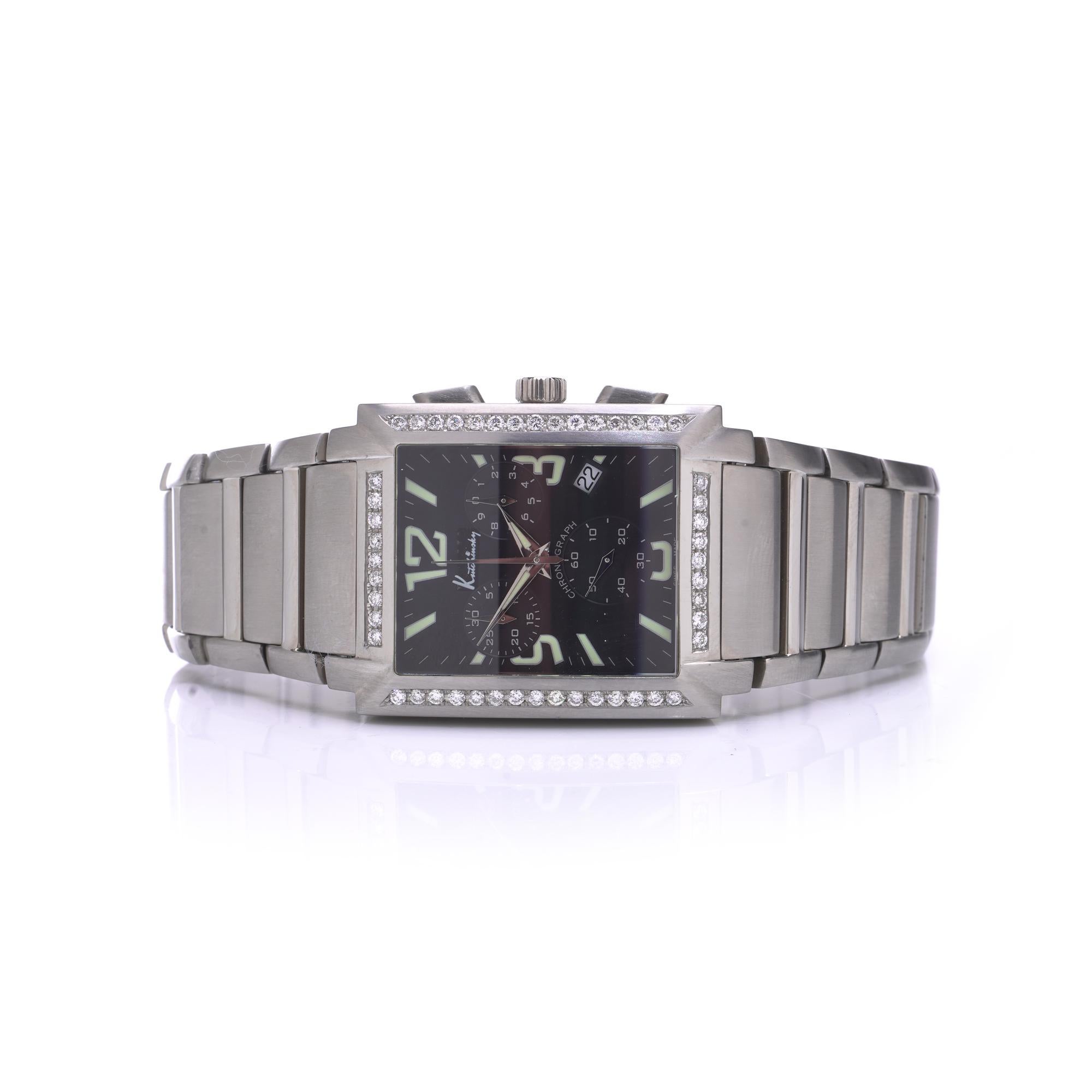 Taille ronde Montre-bracelet Kutchinsky en acier inoxydable avec chronographe à diamants en vente