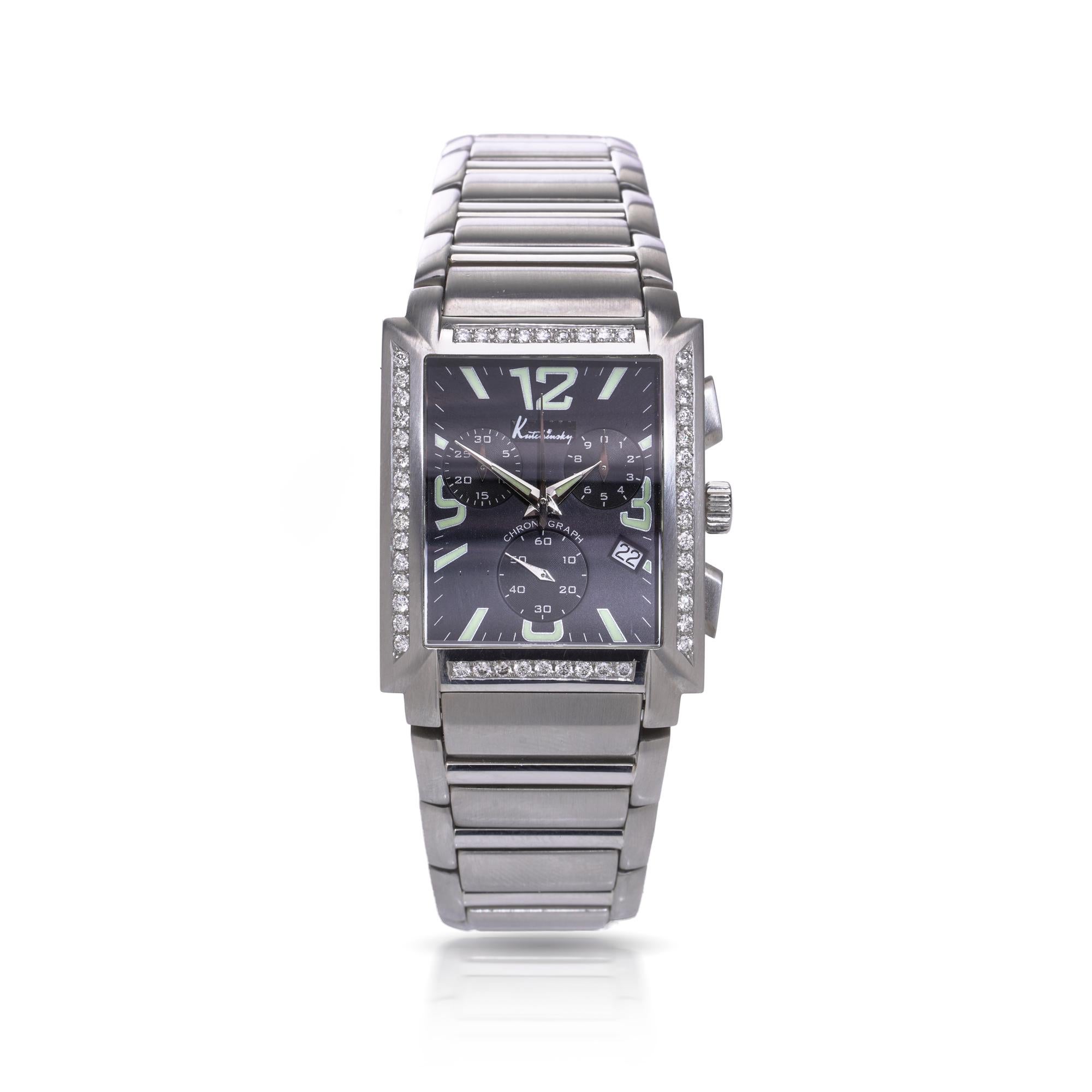 Montre-bracelet Kutchinsky en acier inoxydable avec chronographe à diamants Bon état - En vente à Braintree, GB