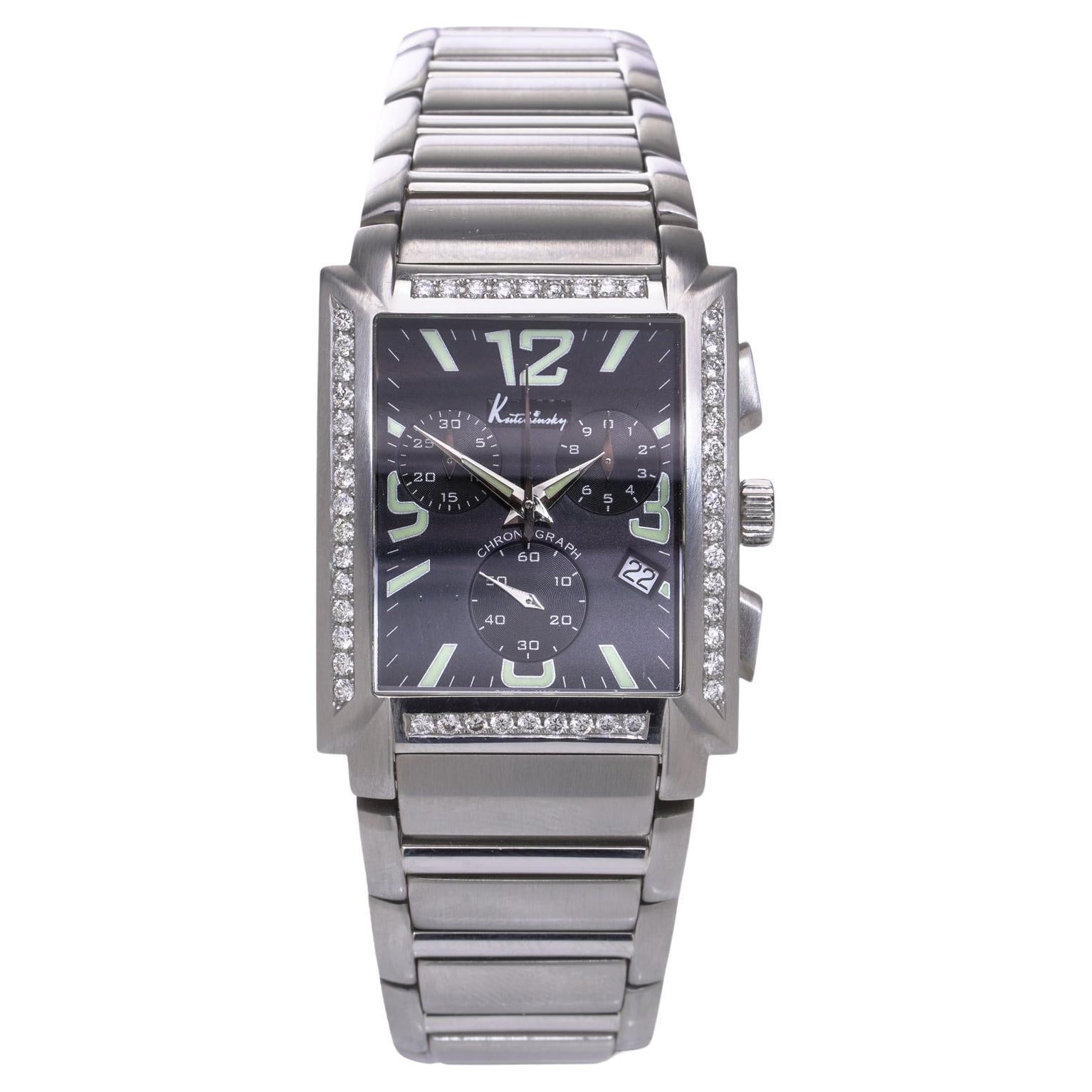 Reloj de pulsera cronógrafo con diamantes de acero inoxidable Kutchinsky