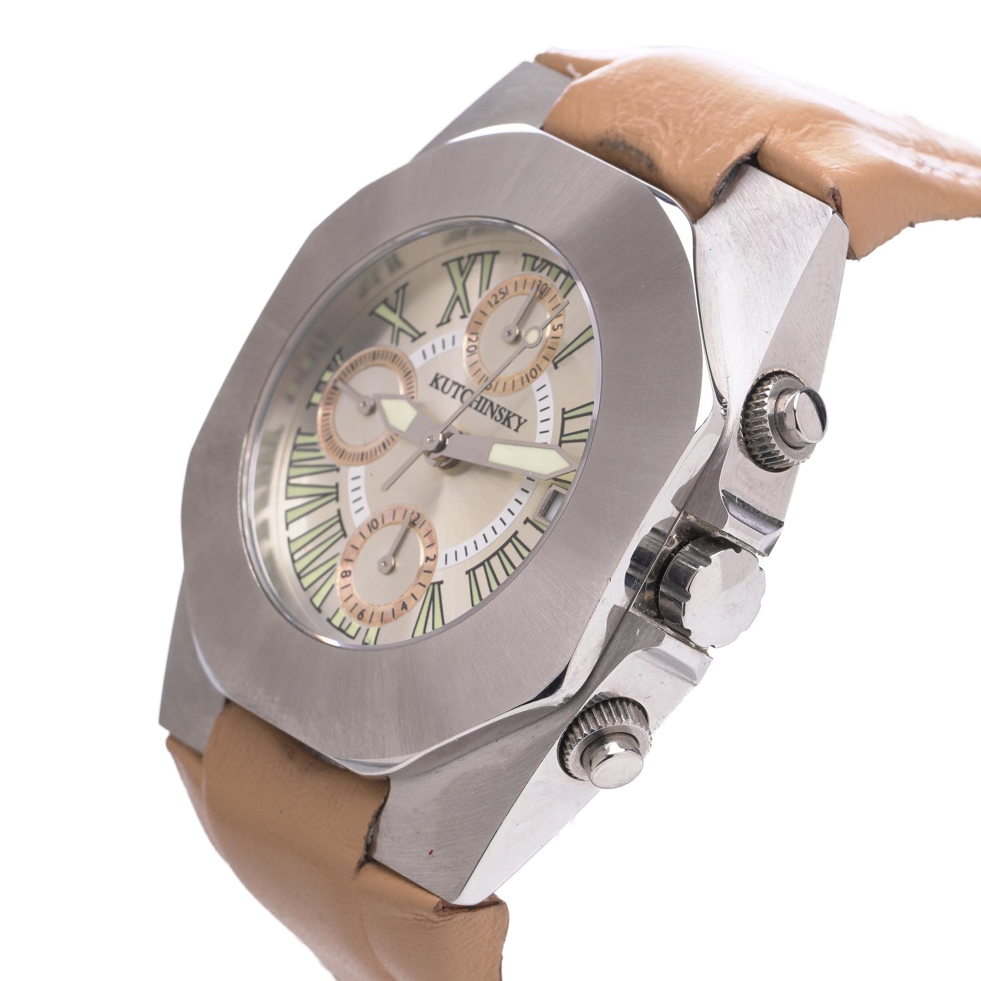 Reloj de pulsera cronógrafo automático de acero Kutchinsky, fondo de caja de exposición, años 2000 en Bueno estado para la venta en Braintree, GB