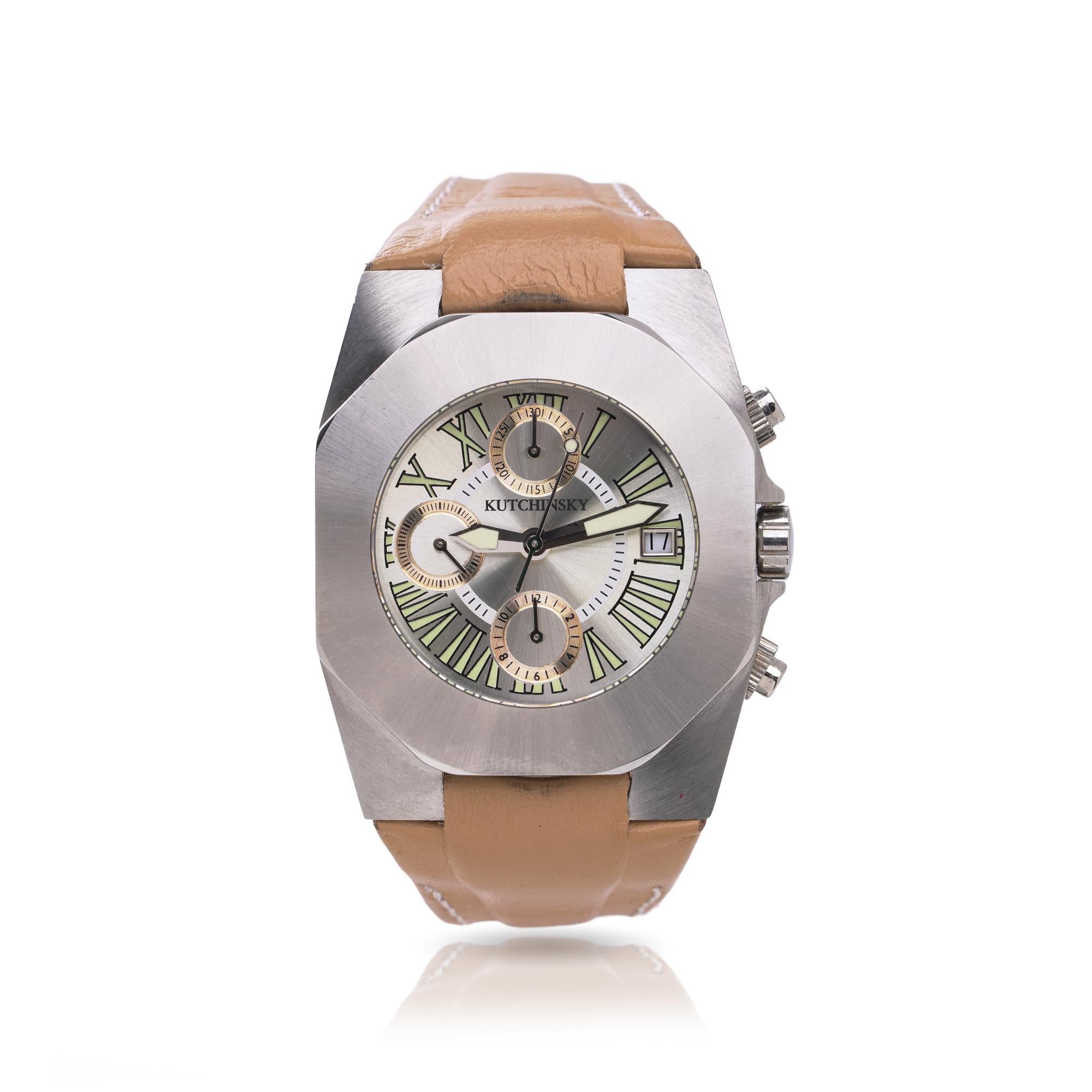 Reloj de pulsera cronógrafo automático de acero Kutchinsky, fondo de caja de exposición, años 2000 en venta 1